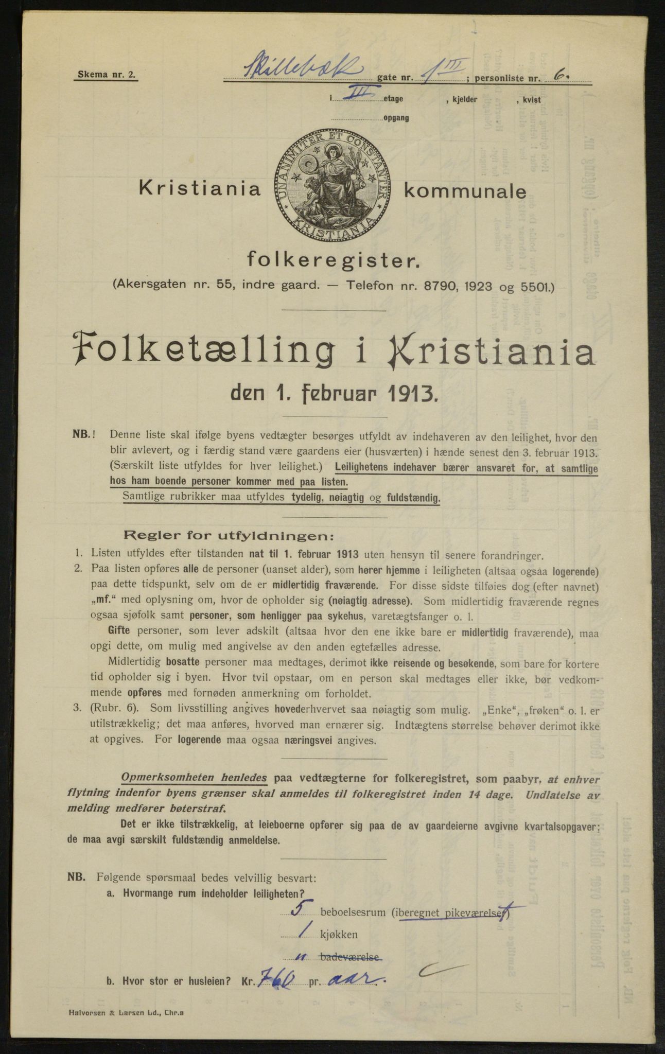 OBA, Municipal Census 1913 for Kristiania, 1913, p. 95464