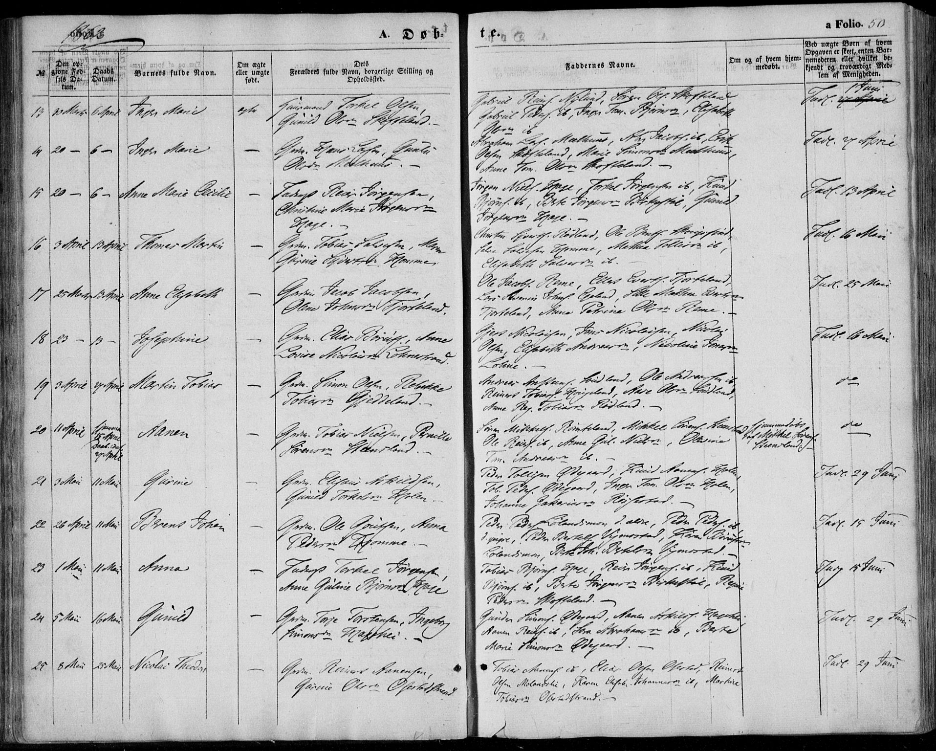 Sør-Audnedal sokneprestkontor, AV/SAK-1111-0039/F/Fa/Fab/L0007: Parish register (official) no. A 7, 1855-1876, p. 50