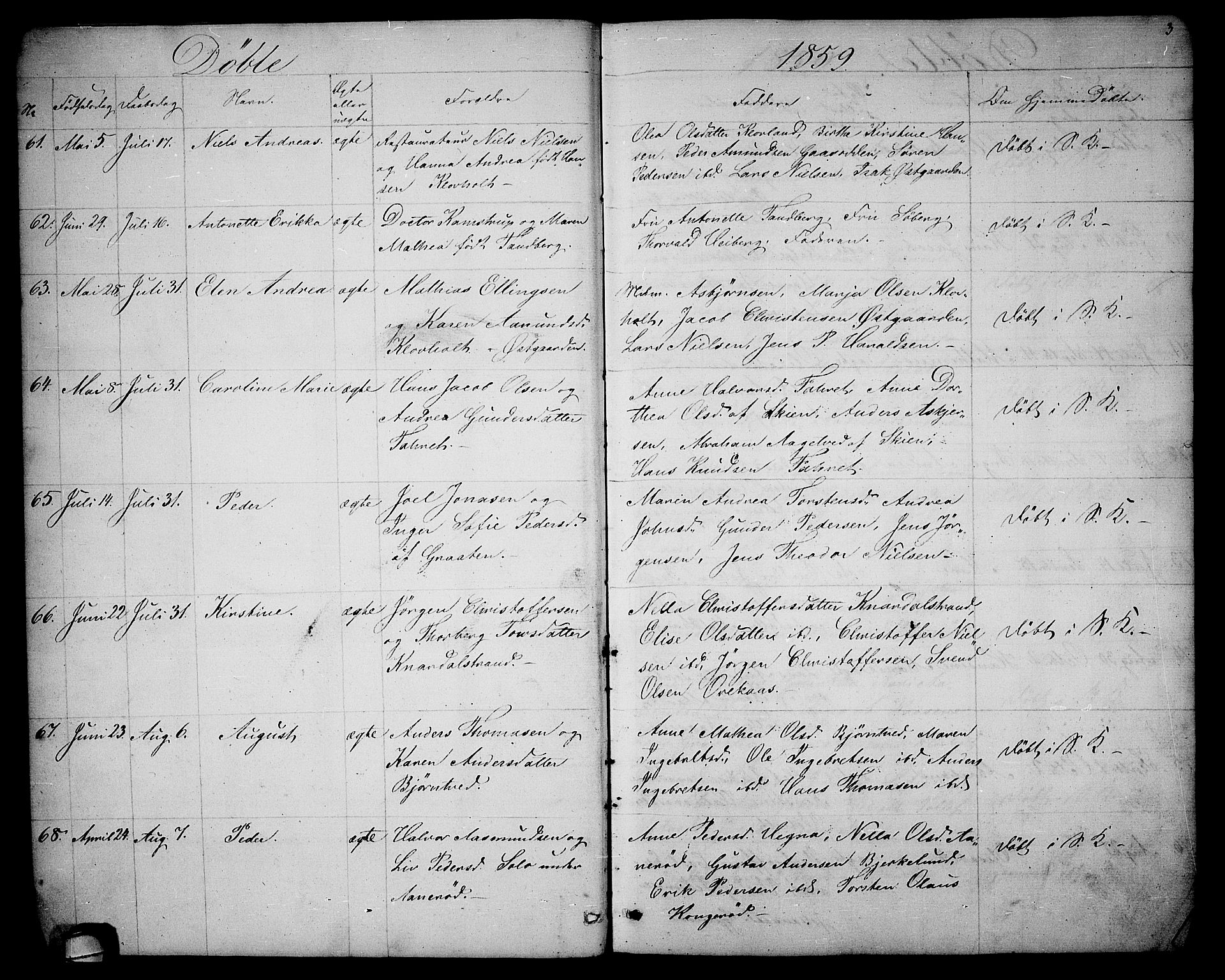 Solum kirkebøker, SAKO/A-306/G/Ga/L0004: Parish register (copy) no. I 4, 1859-1876, p. 3