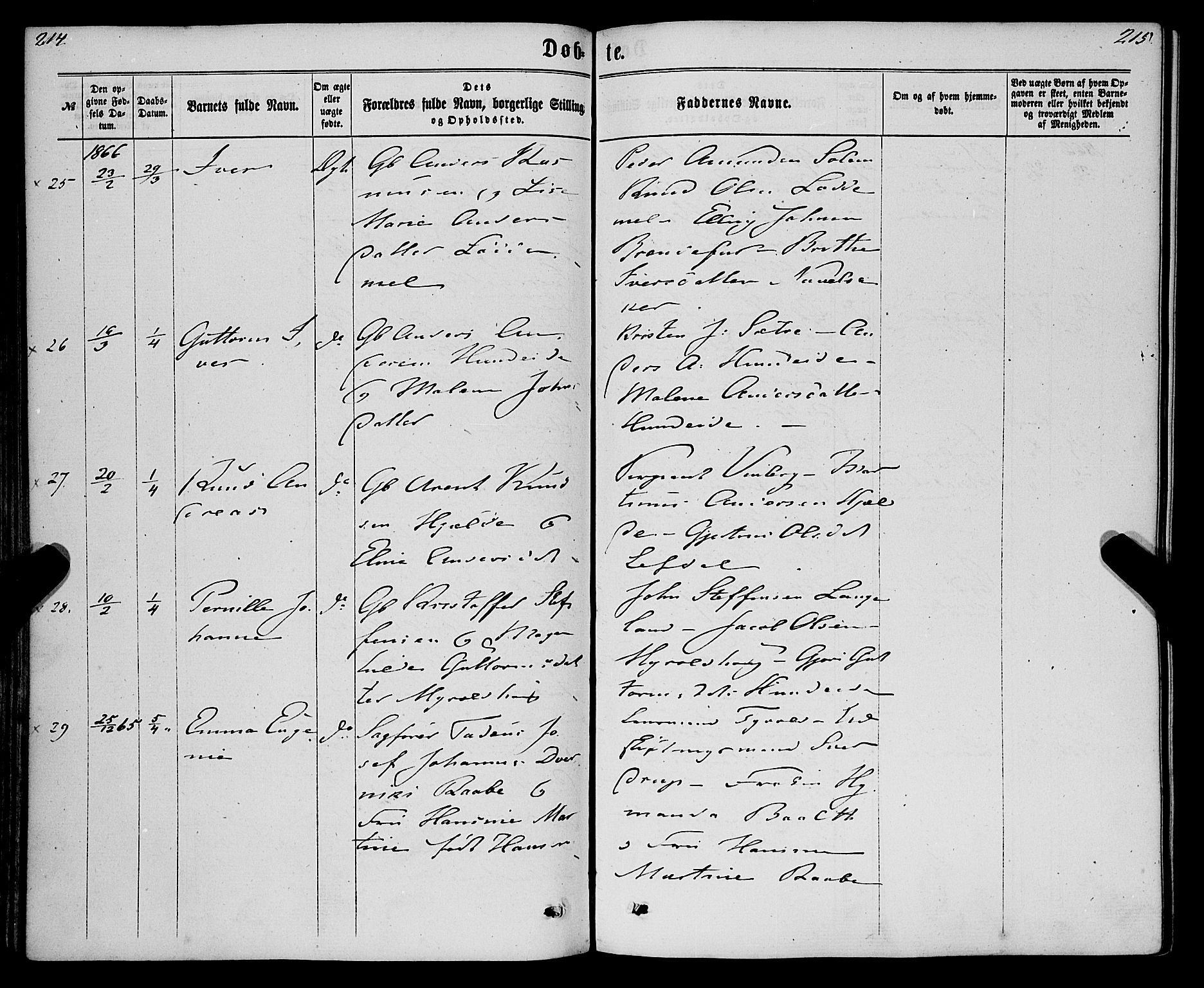Eid sokneprestembete, AV/SAB-A-82301/H/Haa/Haaa/L0009: Parish register (official) no. A 9, 1861-1868, p. 214-215