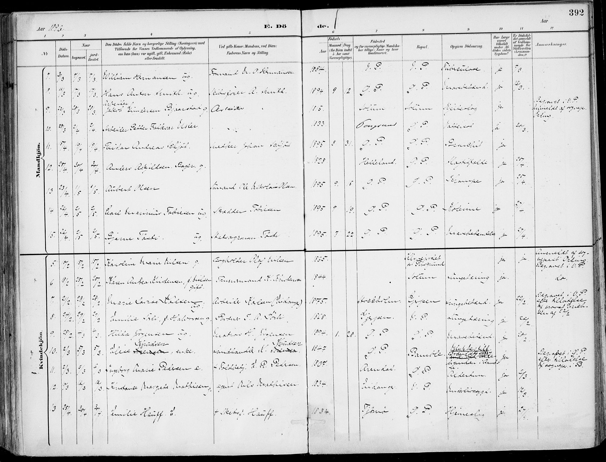 Porsgrunn kirkebøker , SAKO/A-104/F/Fa/L0011: Parish register (official) no. 11, 1895-1919, p. 392