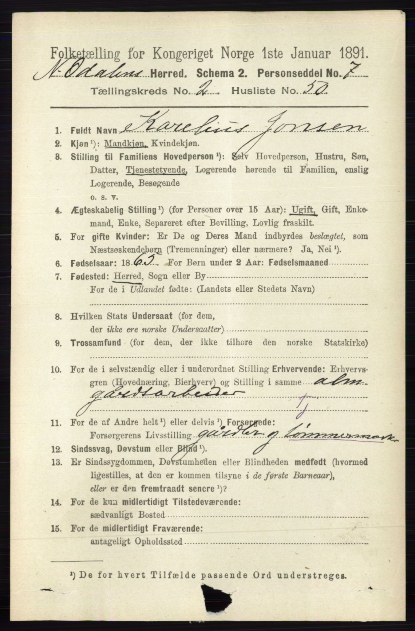 RA, 1891 census for 0418 Nord-Odal, 1891, p. 756