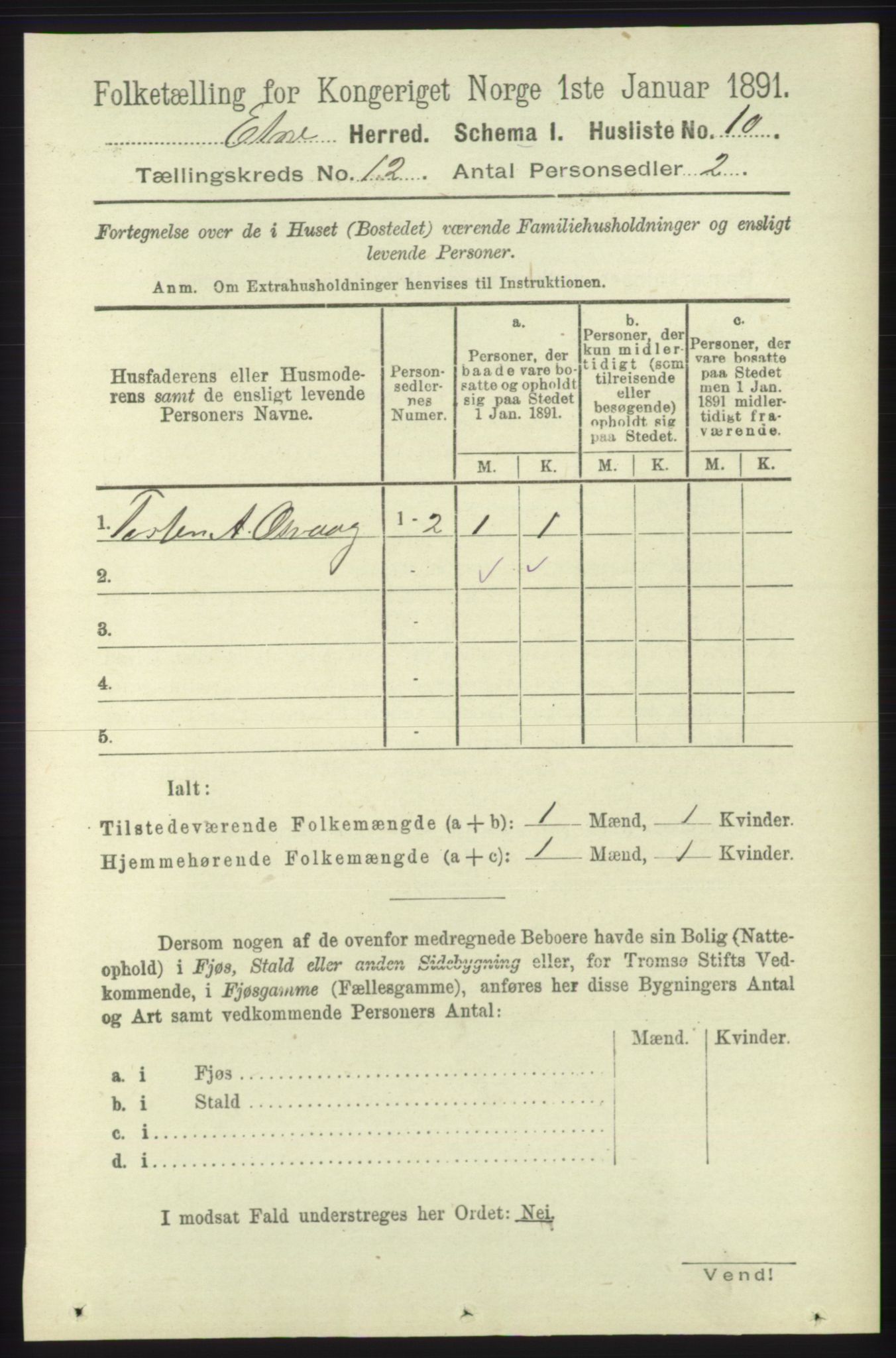 RA, 1891 census for 1211 Etne, 1891, p. 2537