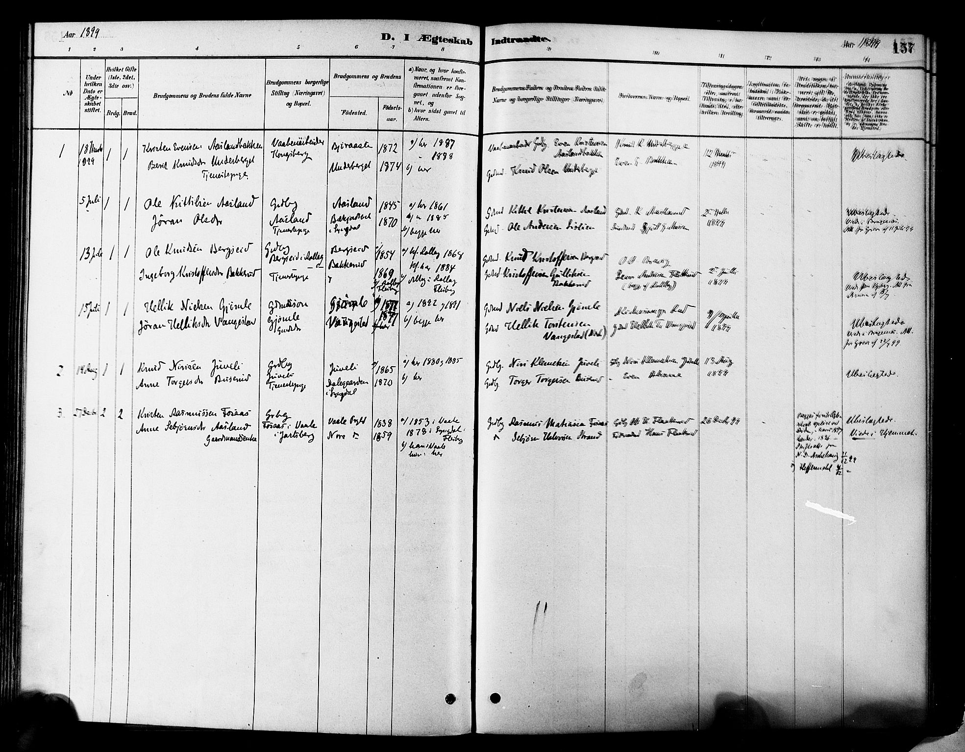 Flesberg kirkebøker, SAKO/A-18/F/Fa/L0008: Parish register (official) no. I 8, 1879-1899, p. 157