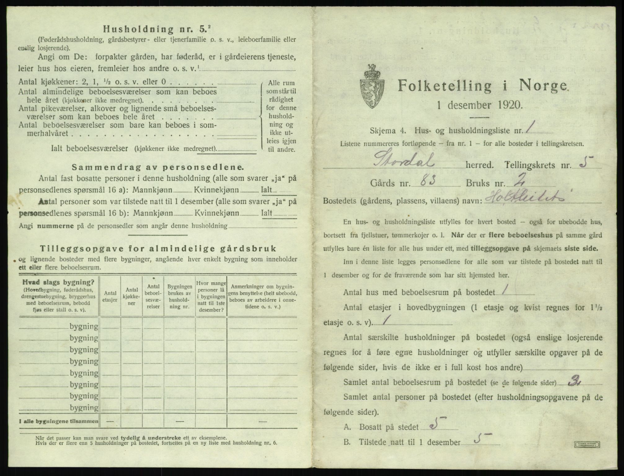 SAT, 1920 census for Stordal, 1920, p. 234