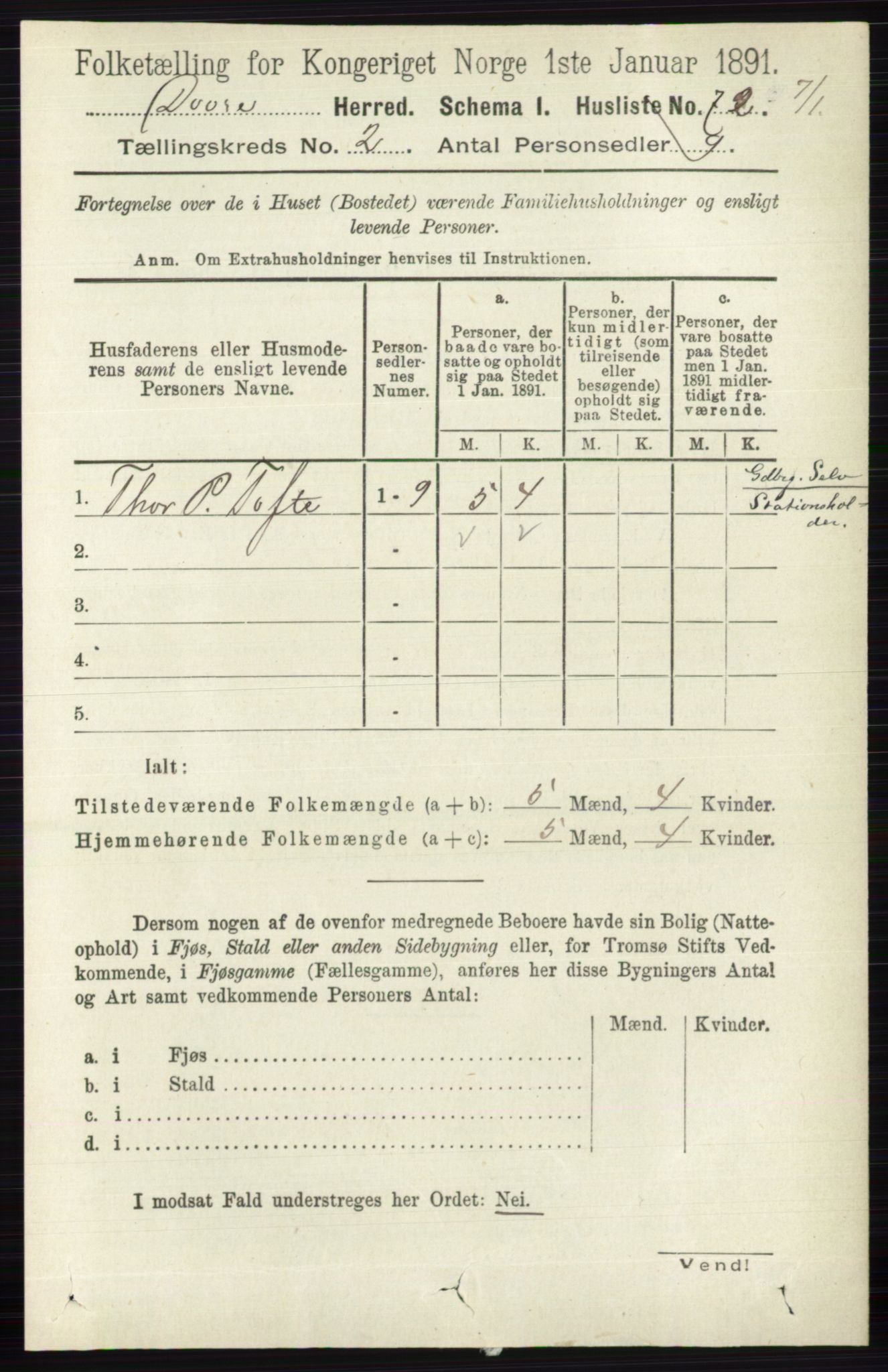 RA, 1891 census for 0511 Dovre, 1891, p. 865