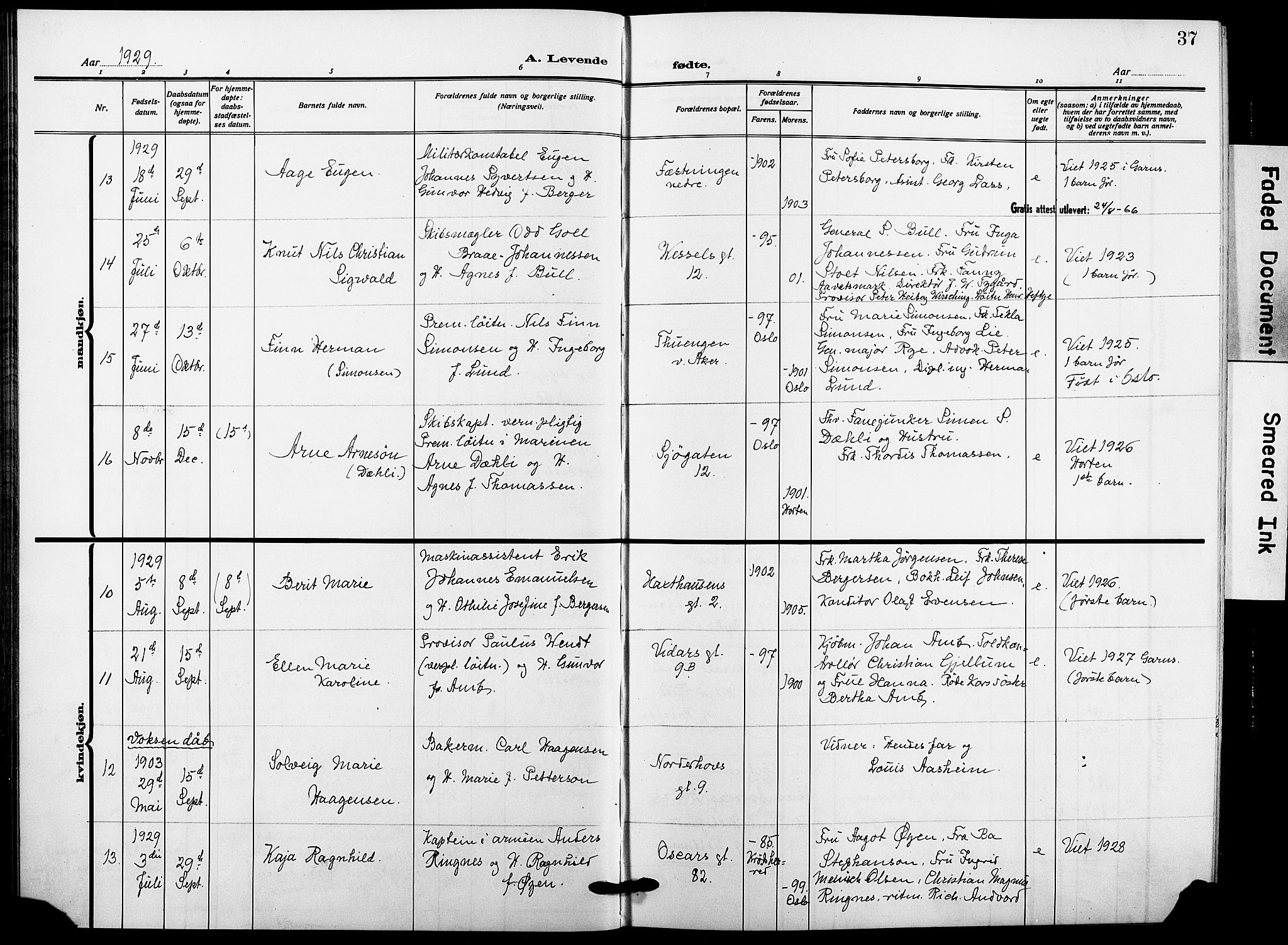 Garnisonsmenigheten Kirkebøker, AV/SAO-A-10846/F/Fa/L0016: Parish register (official) no. 16, 1922-1930, p. 37