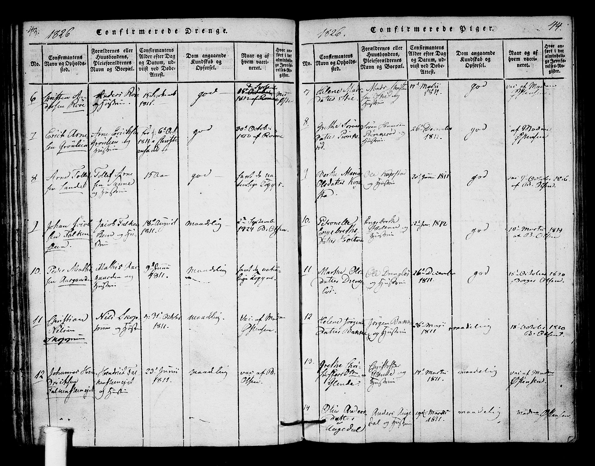 Borre kirkebøker, AV/SAKO-A-338/F/Fa/L0004: Parish register (official) no. I 4, 1815-1845, p. 43-44