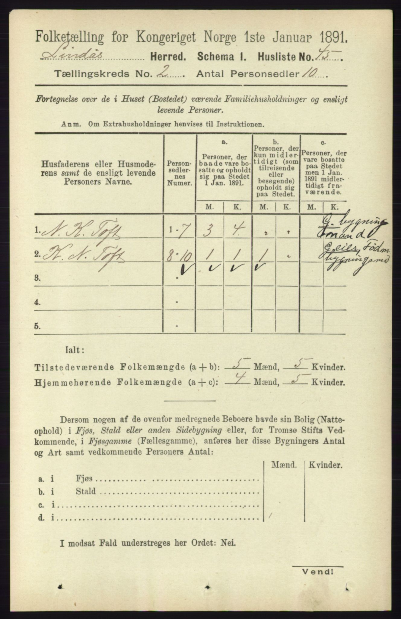 RA, 1891 census for 1263 Lindås, 1891, p. 420