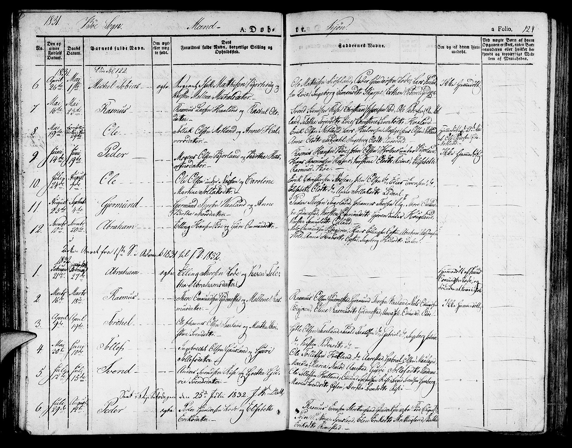 Hå sokneprestkontor, AV/SAST-A-101801/001/30BA/L0004: Parish register (official) no. A 4.1 /3, 1816-1836, p. 124