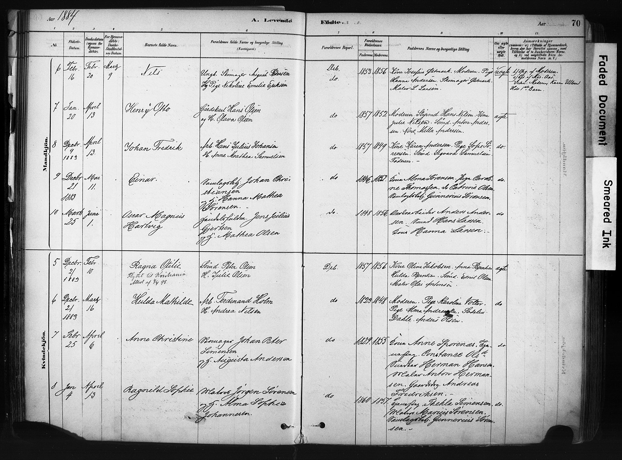 Drøbak prestekontor Kirkebøker, AV/SAO-A-10142a/F/Fb/L0001: Parish register (official) no. II 1, 1878-1891, p. 70