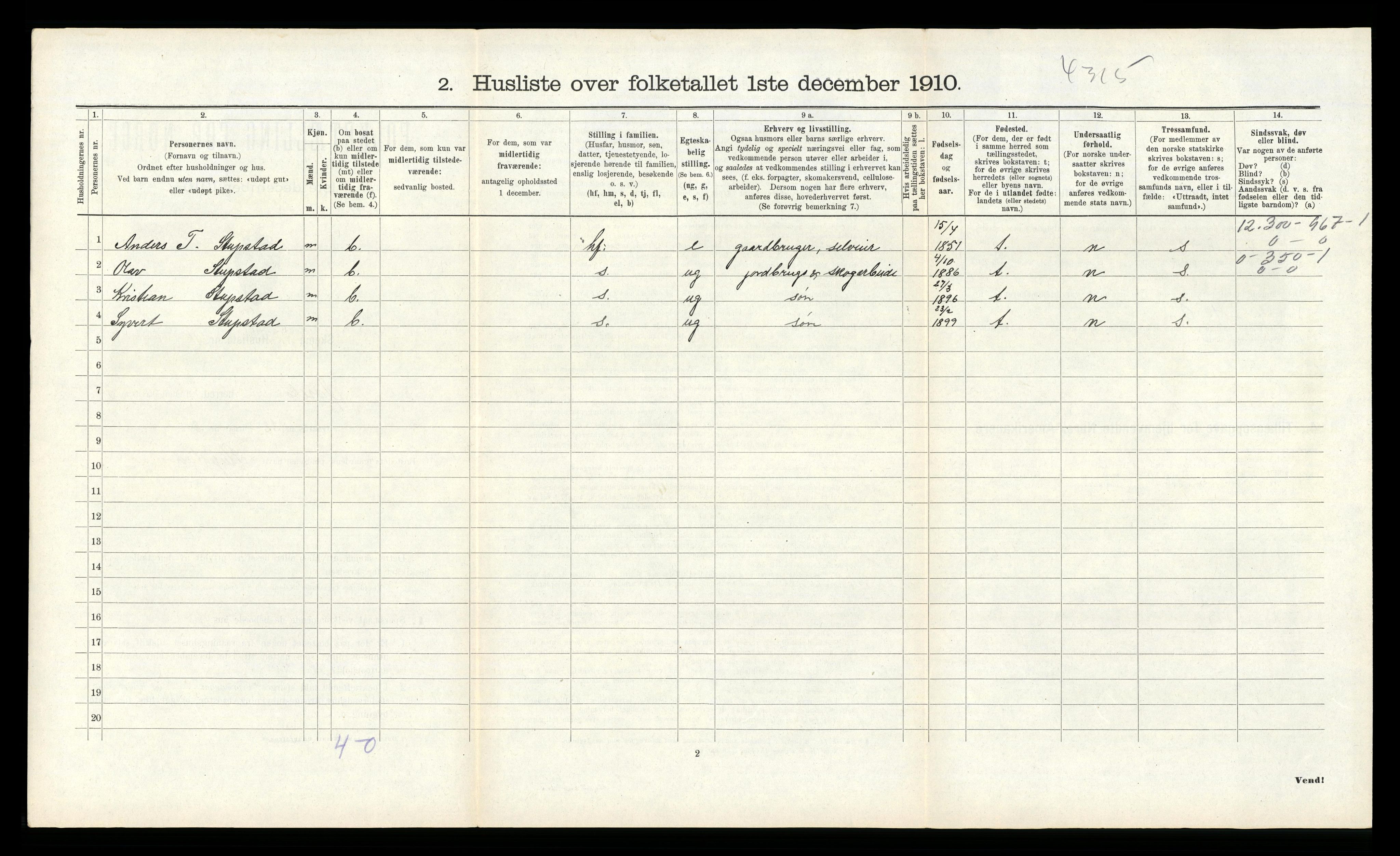 RA, 1910 census for Øvrebø, 1910, p. 216