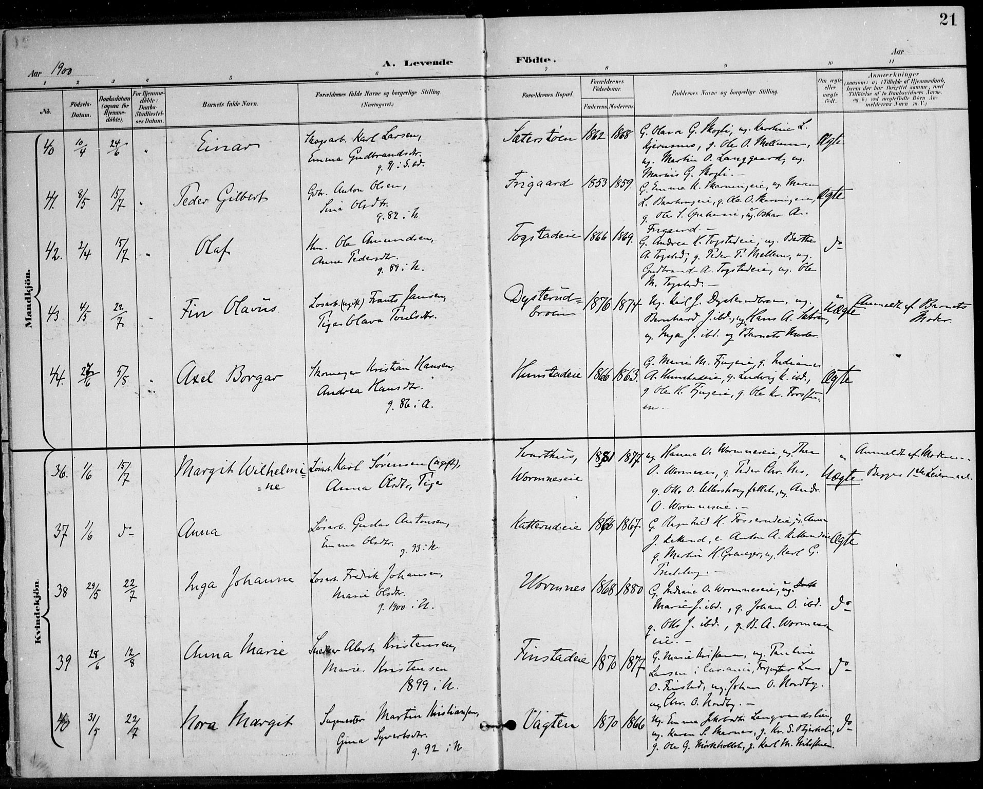 Nes prestekontor Kirkebøker, AV/SAO-A-10410/F/Fa/L0011: Parish register (official) no. I 11, 1899-1918, p. 21