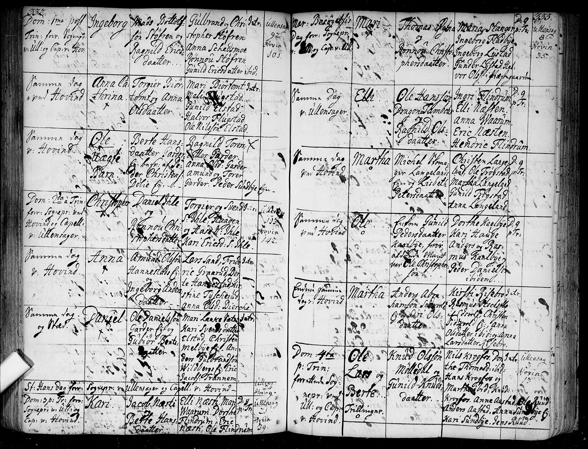 Ullensaker prestekontor Kirkebøker, AV/SAO-A-10236a/F/Fa/L0005: Parish register (official) no. I 5, 1733-1762, p. 332-333