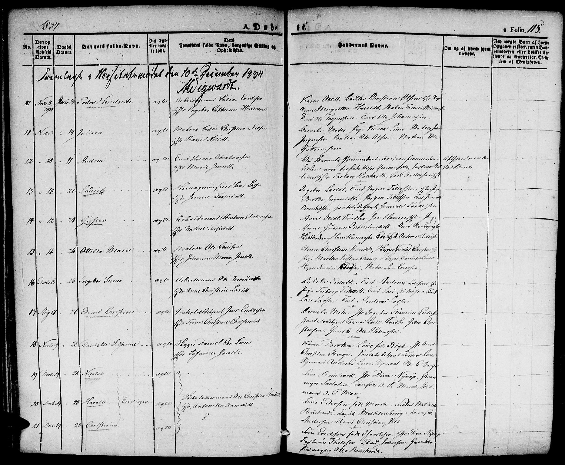 Kristiansand domprosti, AV/SAK-1112-0006/F/Fa/L0011: Parish register (official) no. A 11, 1827-1841, p. 115