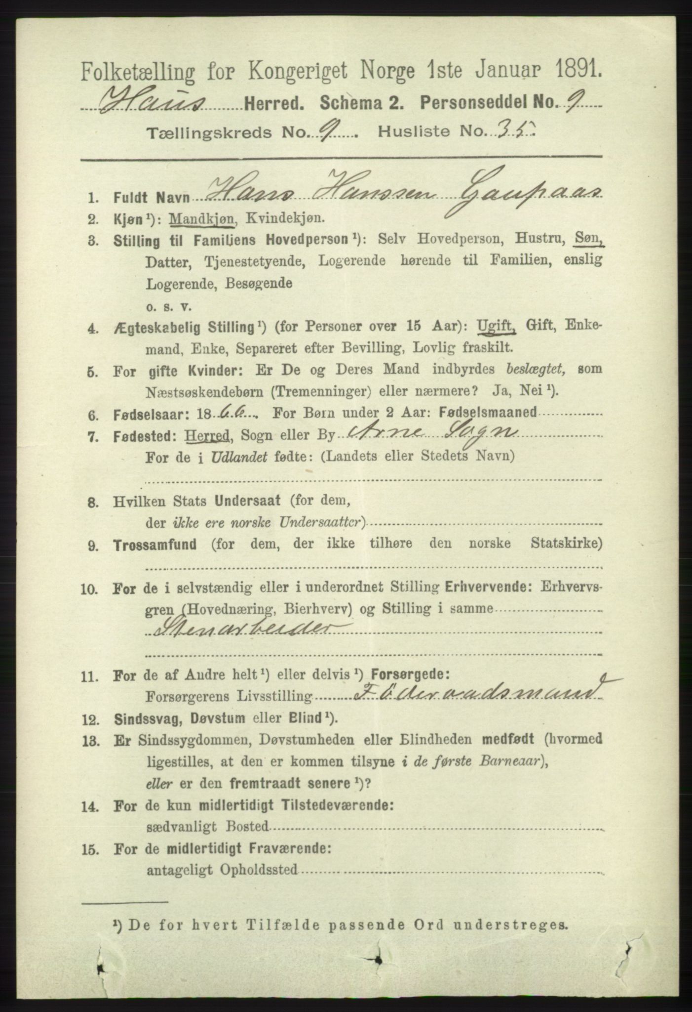 RA, 1891 census for 1250 Haus, 1891, p. 4080