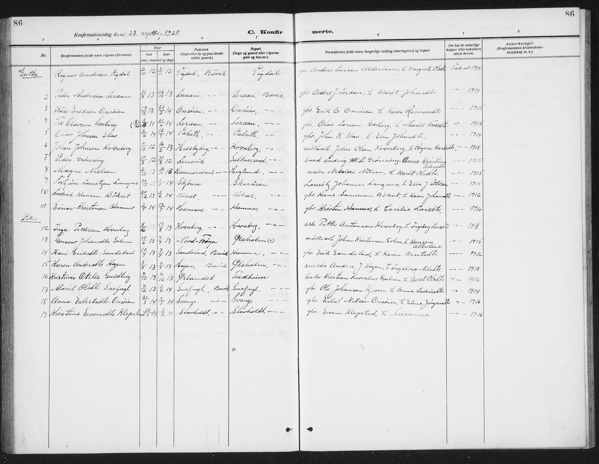 Ministerialprotokoller, klokkerbøker og fødselsregistre - Sør-Trøndelag, SAT/A-1456/666/L0791: Parish register (copy) no. 666C04, 1909-1939, p. 86