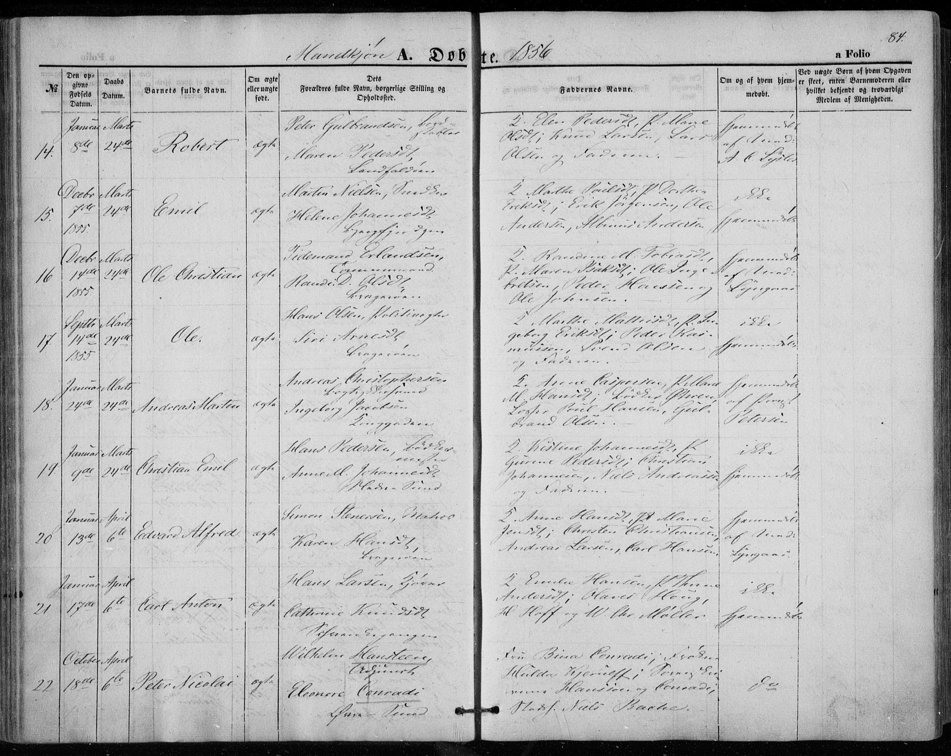 Bragernes kirkebøker, AV/SAKO-A-6/F/Fb/L0002: Parish register (official) no. II 2, 1848-1859, p. 84