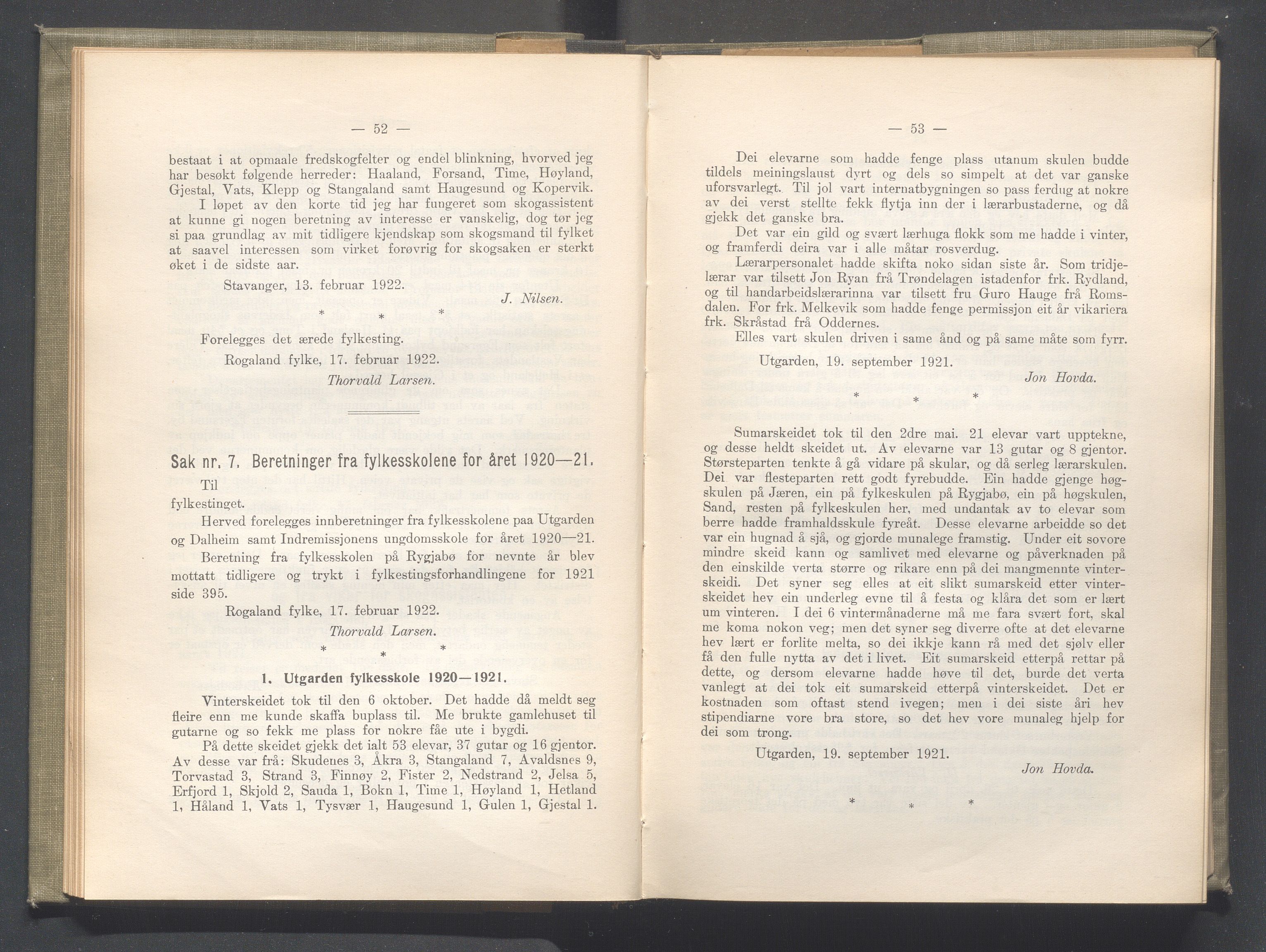 Rogaland fylkeskommune - Fylkesrådmannen , IKAR/A-900/A/Aa/Aaa/L0041: Møtebok , 1922, p. 52-53