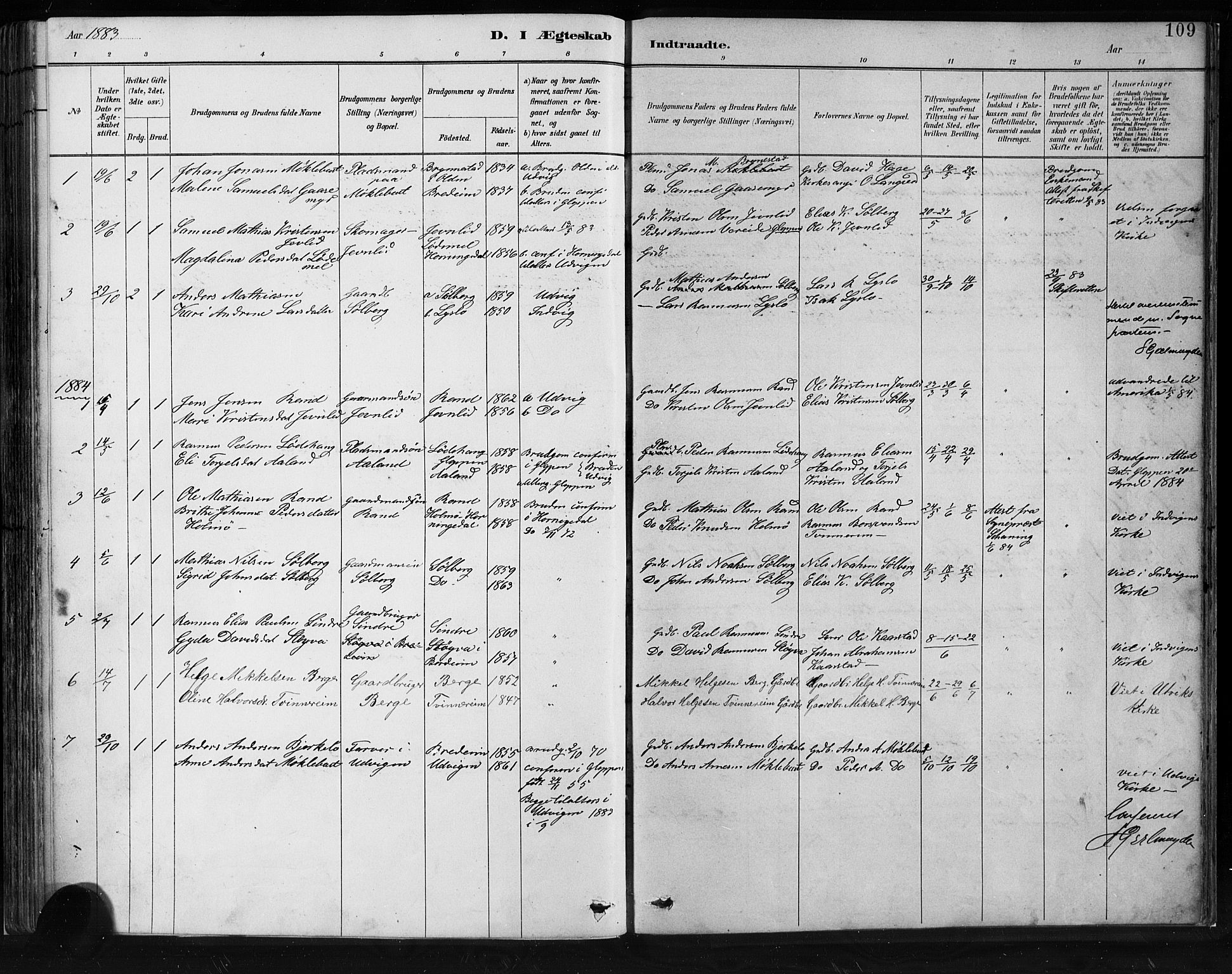 Innvik sokneprestembete, SAB/A-80501: Parish register (copy) no. C 3, 1883-1911, p. 109