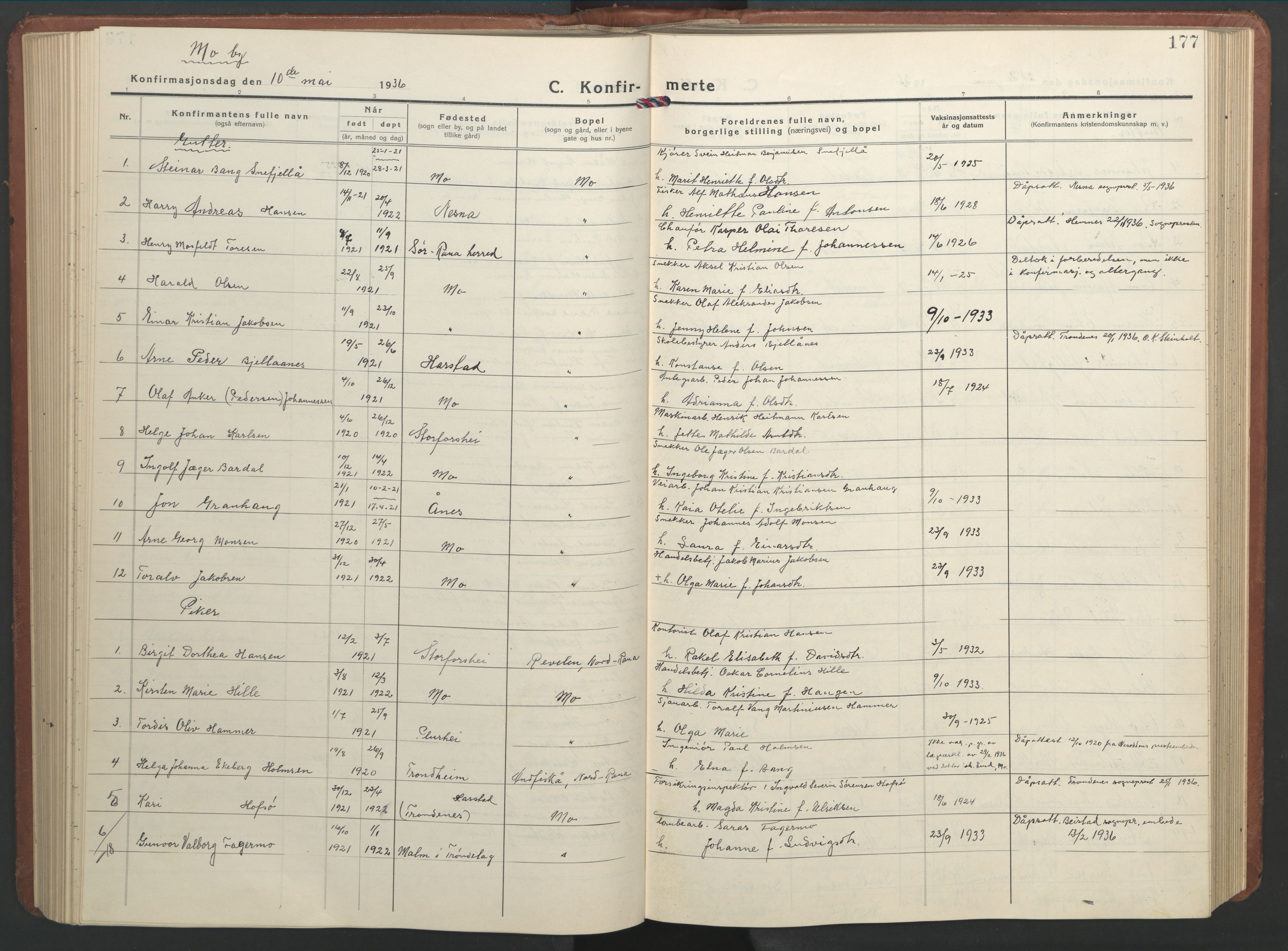Ministerialprotokoller, klokkerbøker og fødselsregistre - Nordland, SAT/A-1459/827/L0425: Parish register (copy) no. 827C14, 1931-1946, p. 177