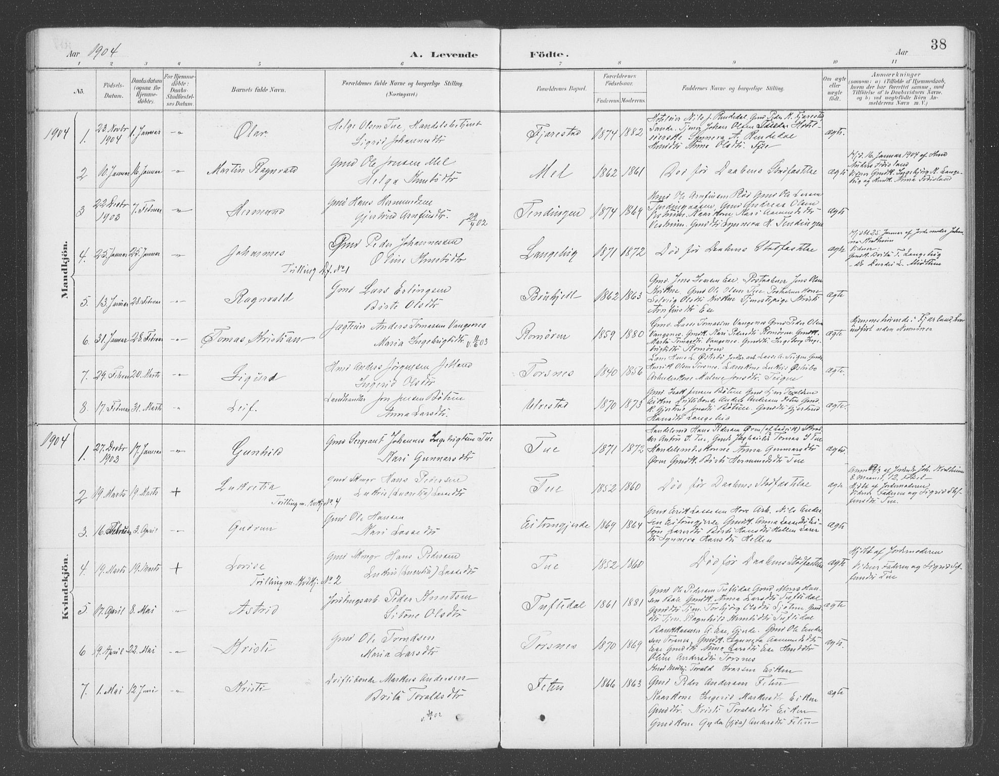 Balestrand sokneprestembete, SAB/A-79601/H/Haa/Haab/L0001: Parish register (official) no. B  1, 1889-1910, p. 38