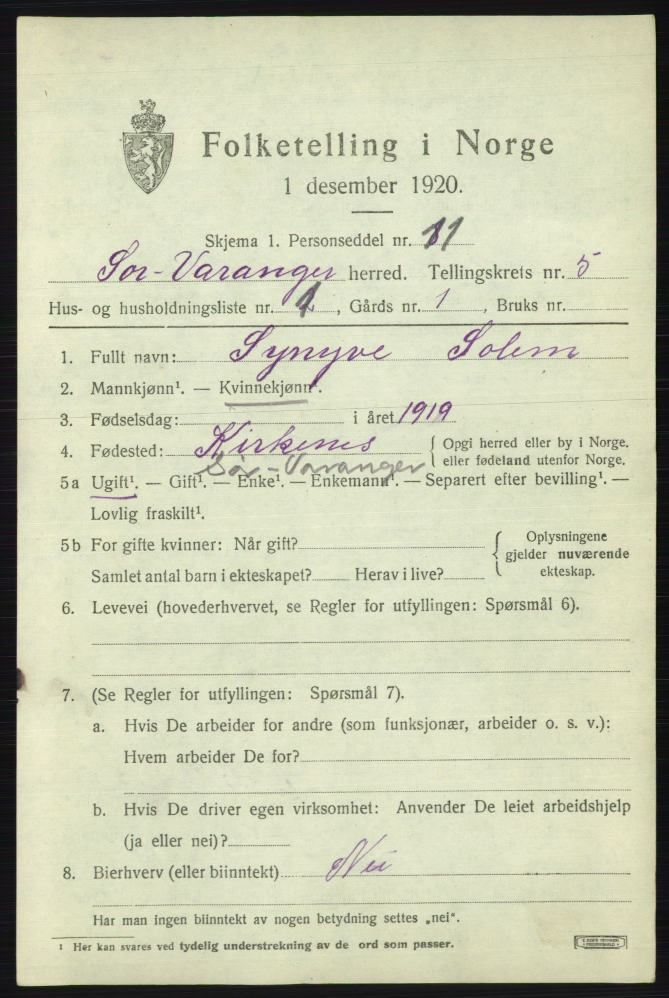 SATØ, 1920 census for Sør-Varanger, 1920, p. 3446