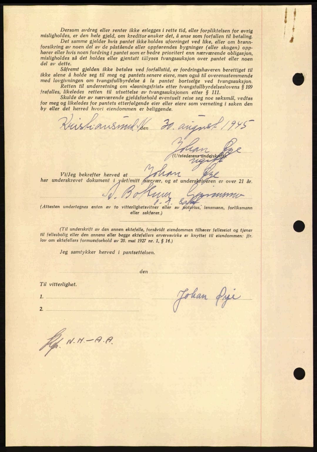 Nordmøre sorenskriveri, AV/SAT-A-4132/1/2/2Ca: Mortgage book no. B92, 1944-1945, Diary no: : 1142/1945