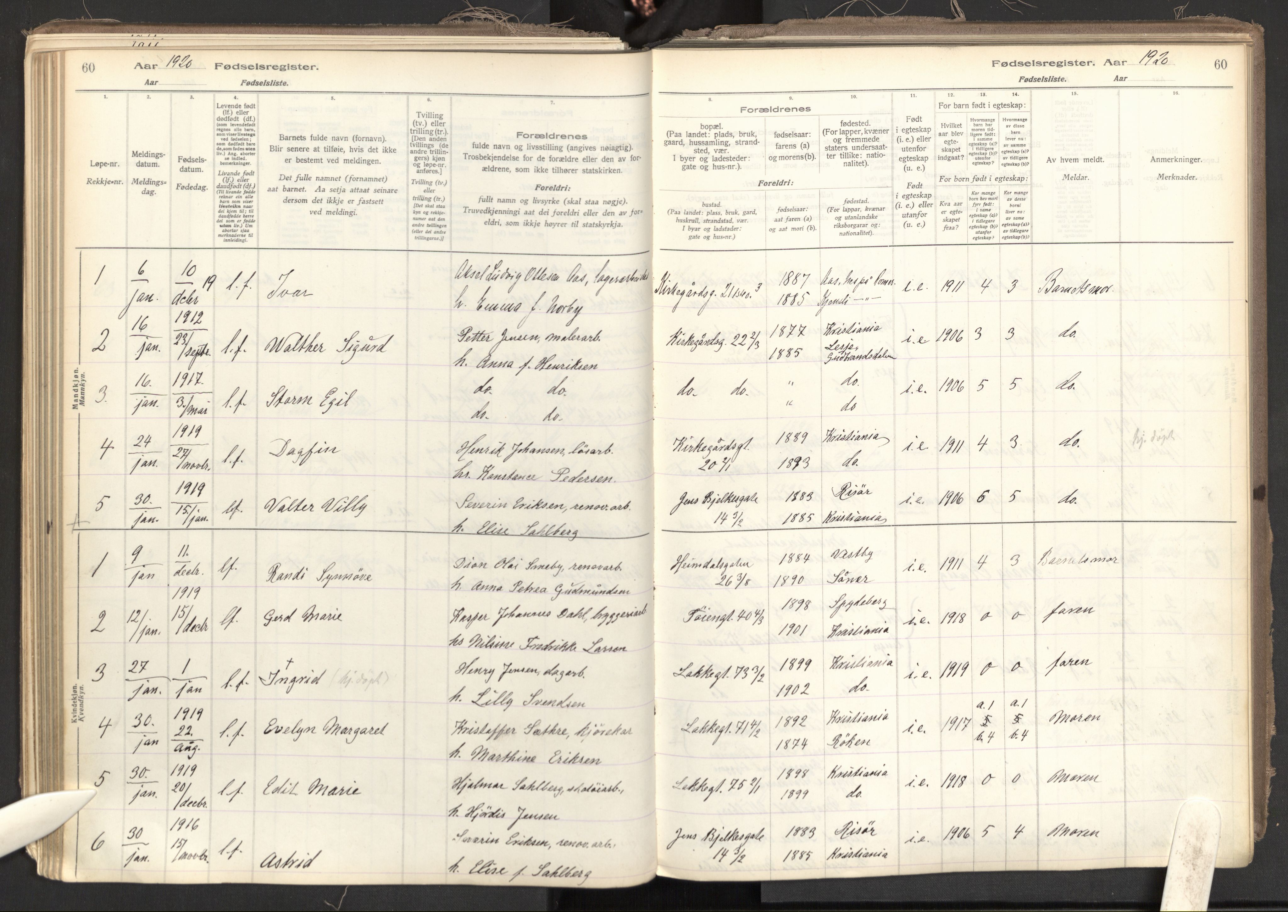 Tøyen prestekontor Kirkebøker, AV/SAO-A-10167a/J/Ja/L0001: Birth register no. 1, 1916-1944, p. 60