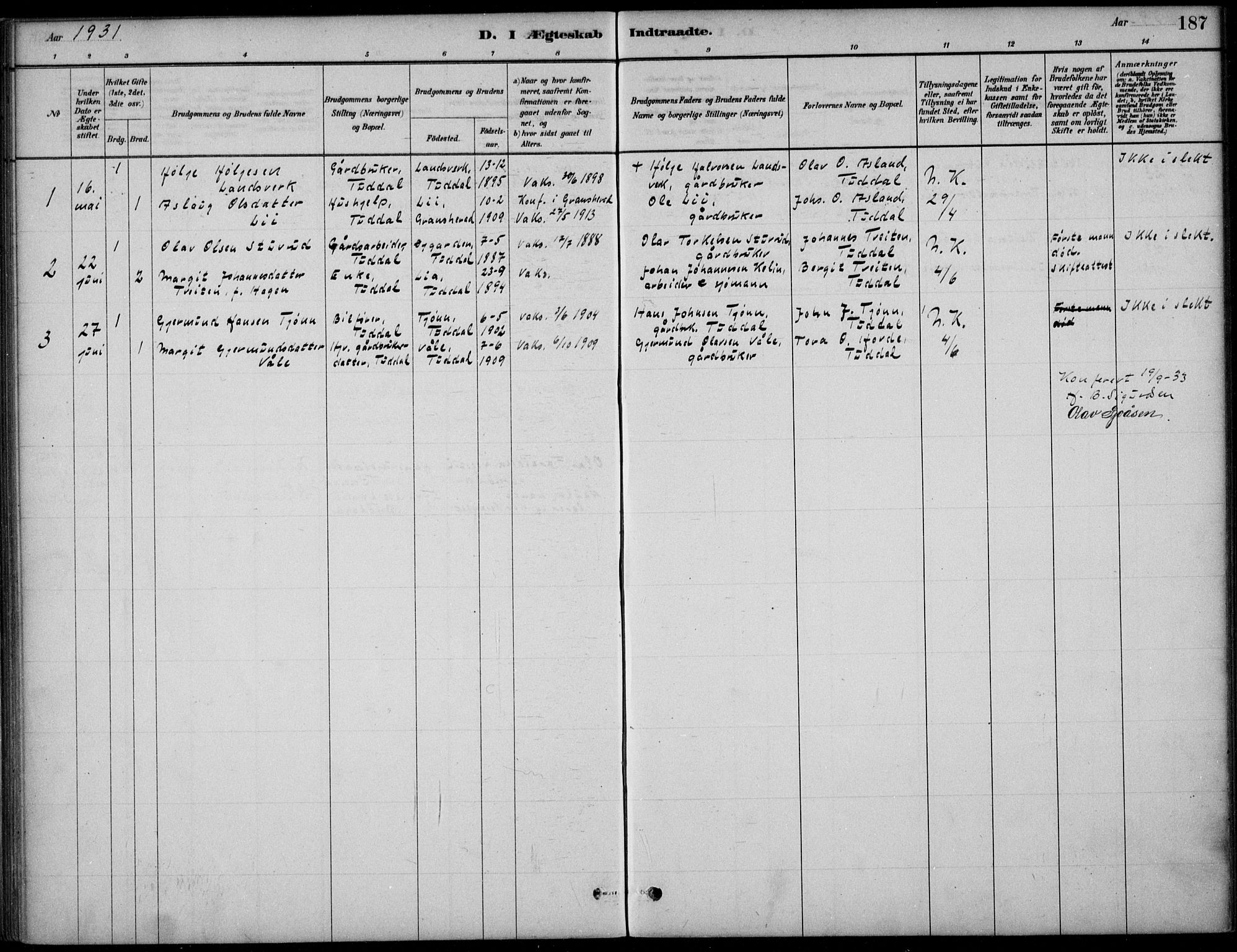 Hjartdal kirkebøker, SAKO/A-270/F/Fc/L0002: Parish register (official) no. III 2, 1880-1936, p. 187
