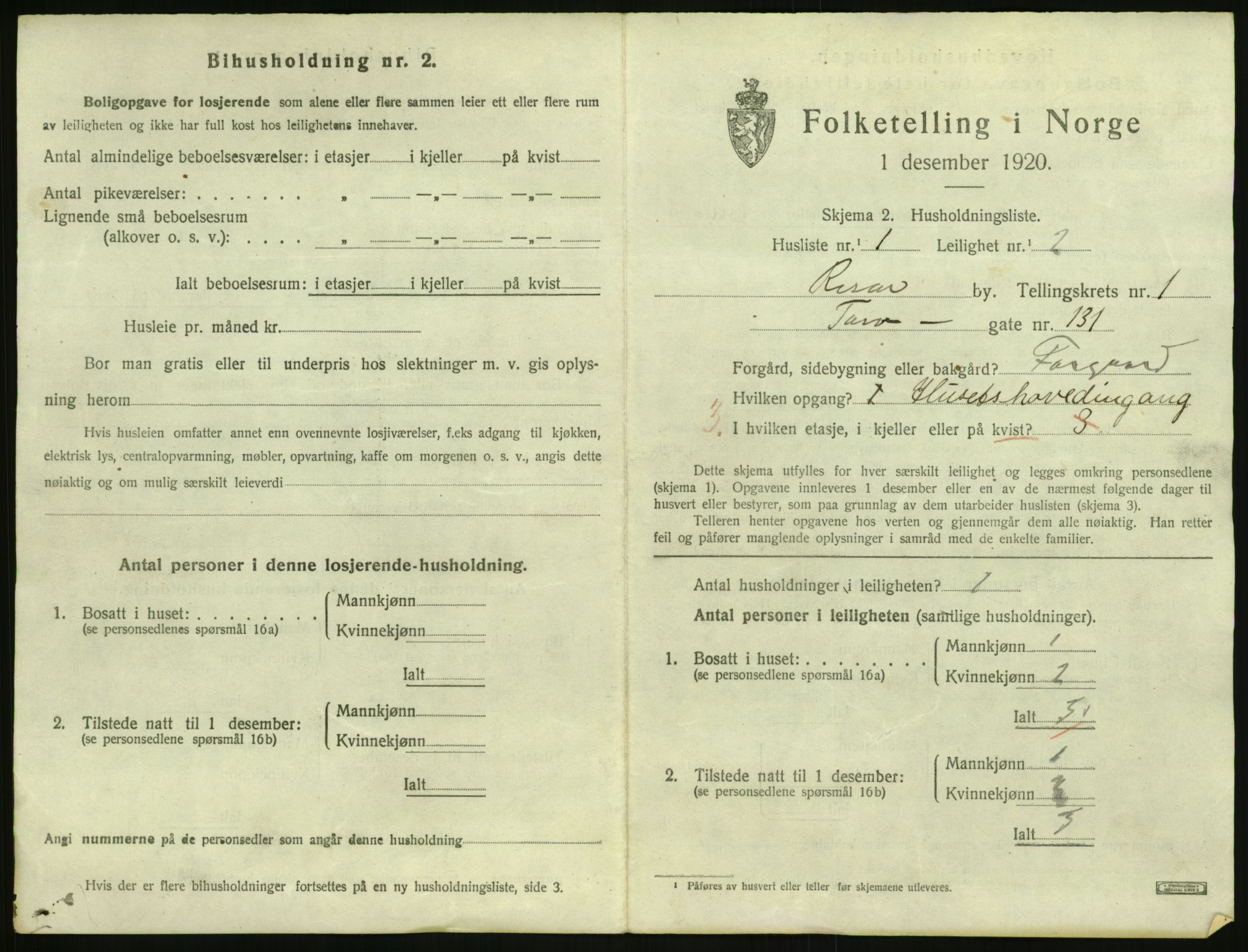 SAK, 1920 census for Risør, 1920, p. 1335