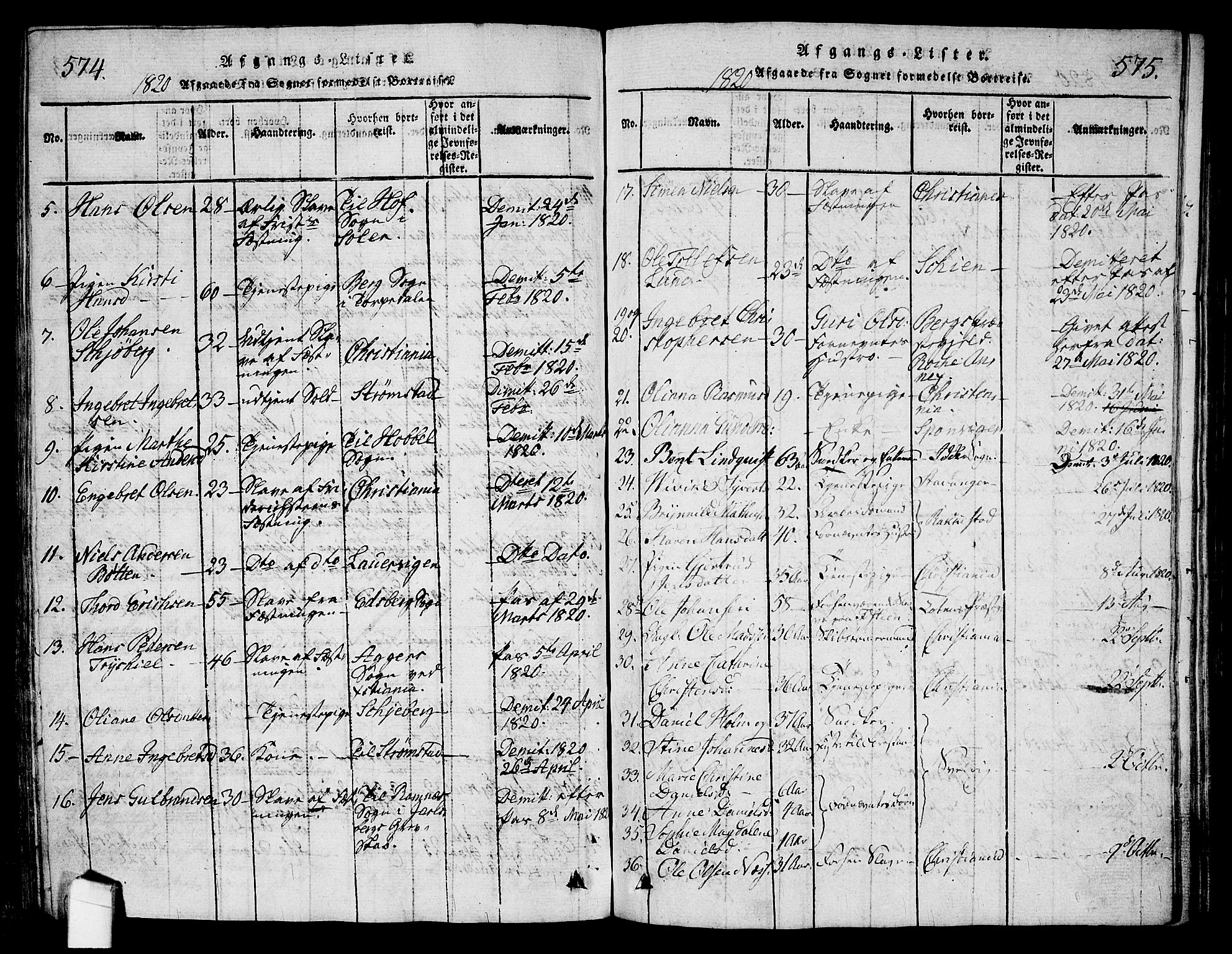 Halden prestekontor Kirkebøker, AV/SAO-A-10909/G/Ga/L0001: Parish register (copy) no. 1, 1815-1833, p. 574-575