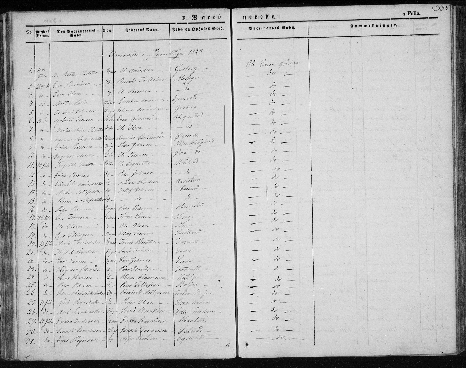 Lye sokneprestkontor, SAST/A-101794/001/30BA/L0004: Parish register (official) no. A 4, 1826-1841, p. 335