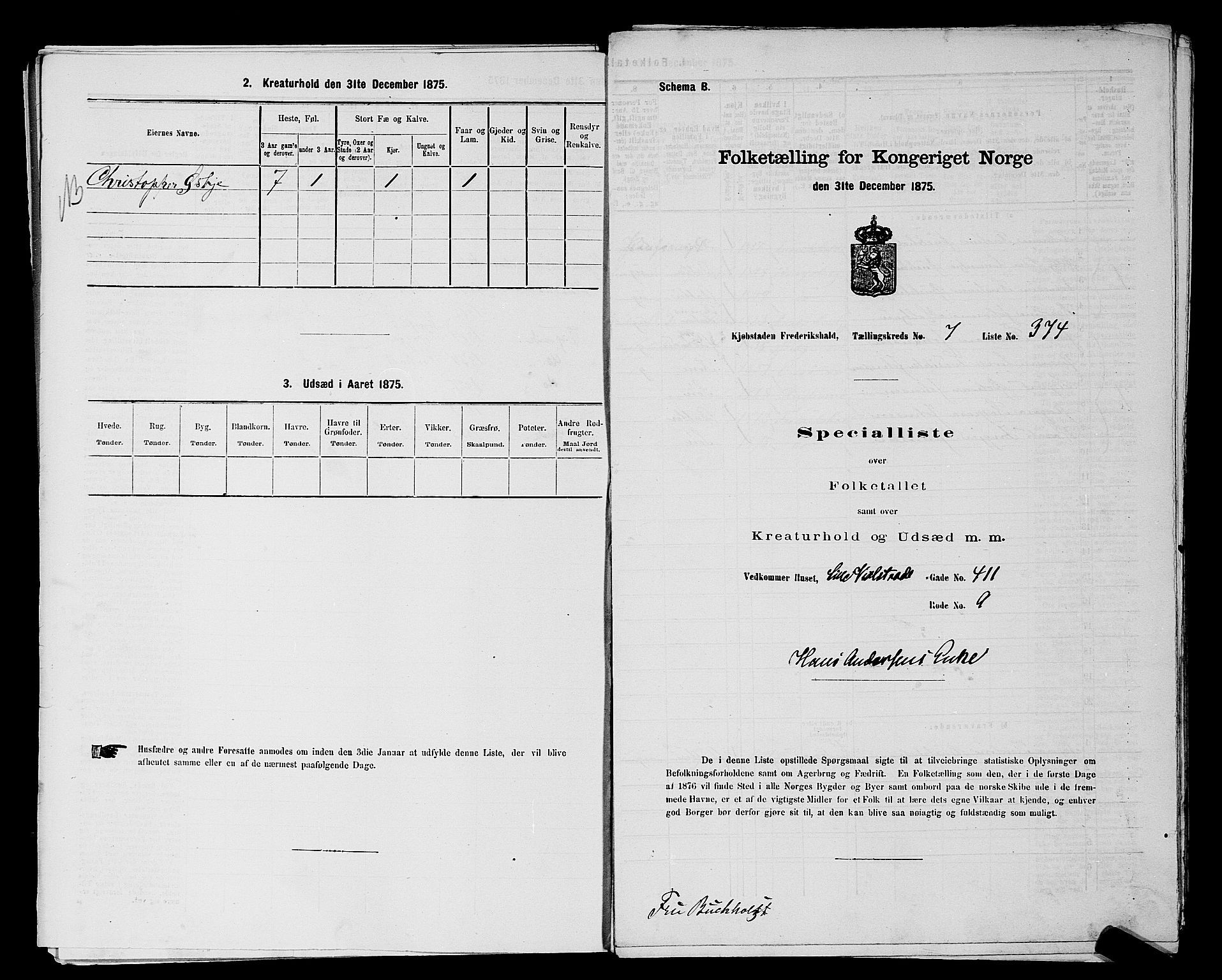 RA, 1875 census for 0101P Fredrikshald, 1875, p. 921