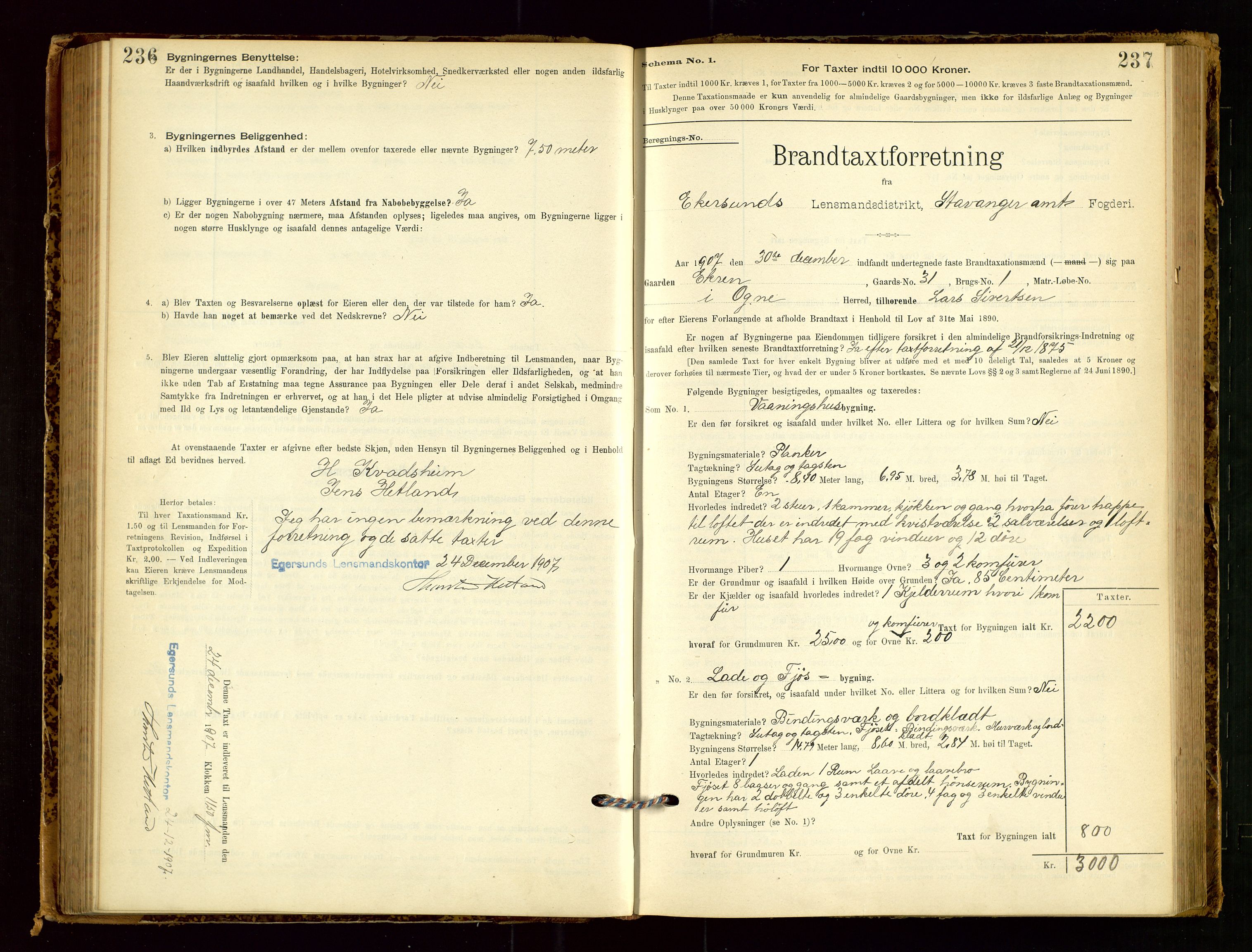 Eigersund lensmannskontor, AV/SAST-A-100171/Gob/L0001: Skjemaprotokoll, 1894-1909, p. 236-237