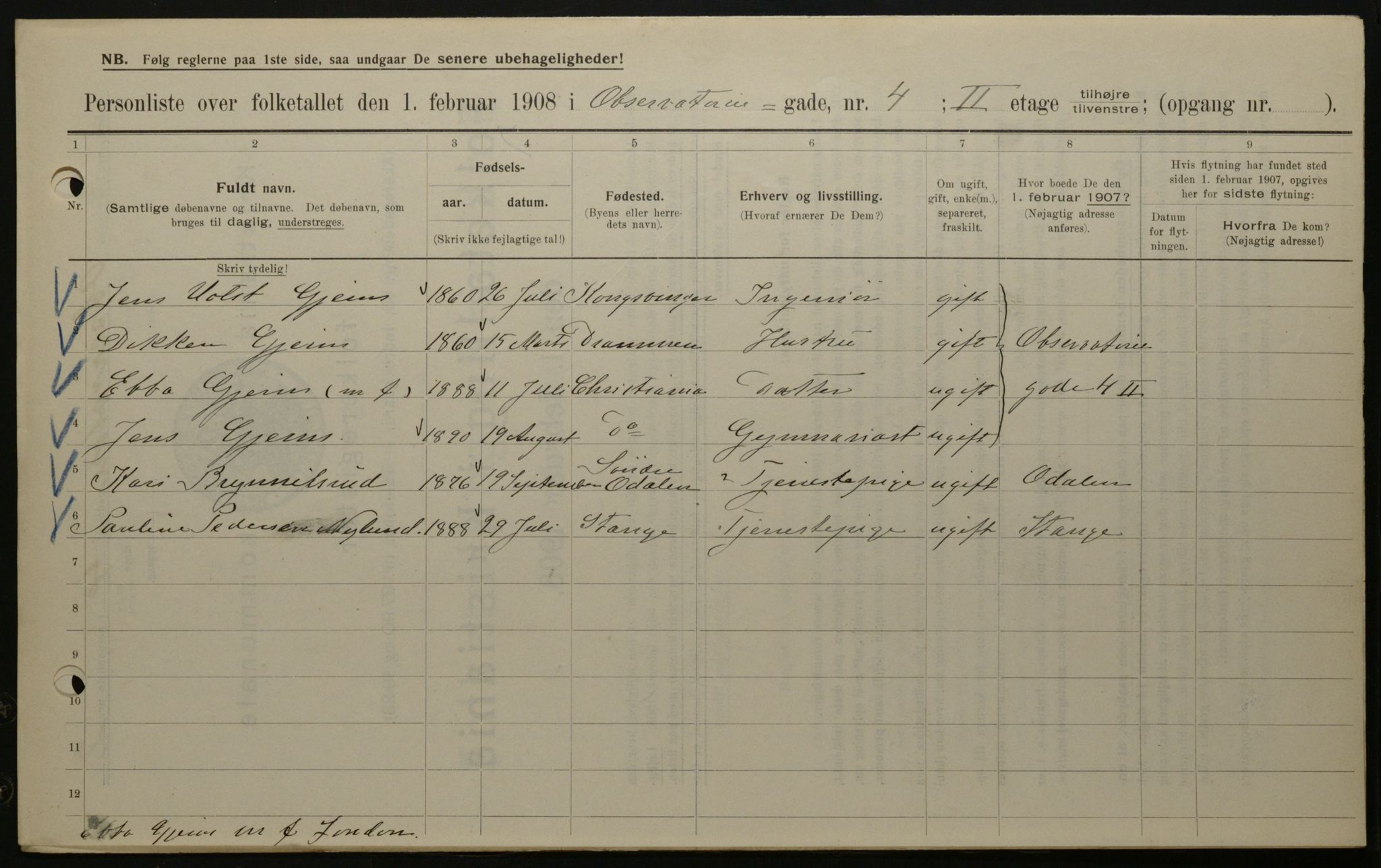 OBA, Municipal Census 1908 for Kristiania, 1908, p. 66668