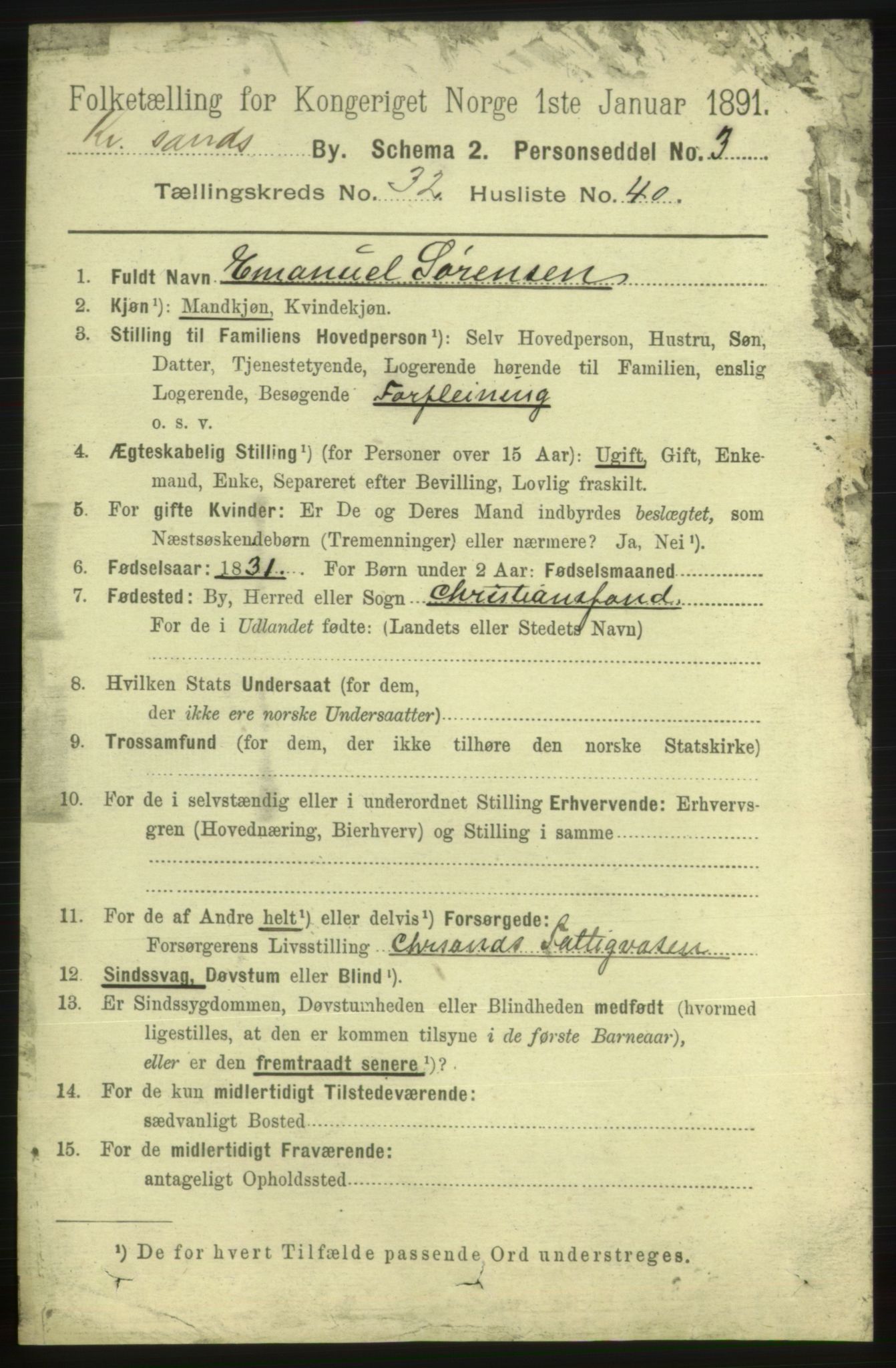 RA, 1891 census for 1001 Kristiansand, 1891, p. 10679