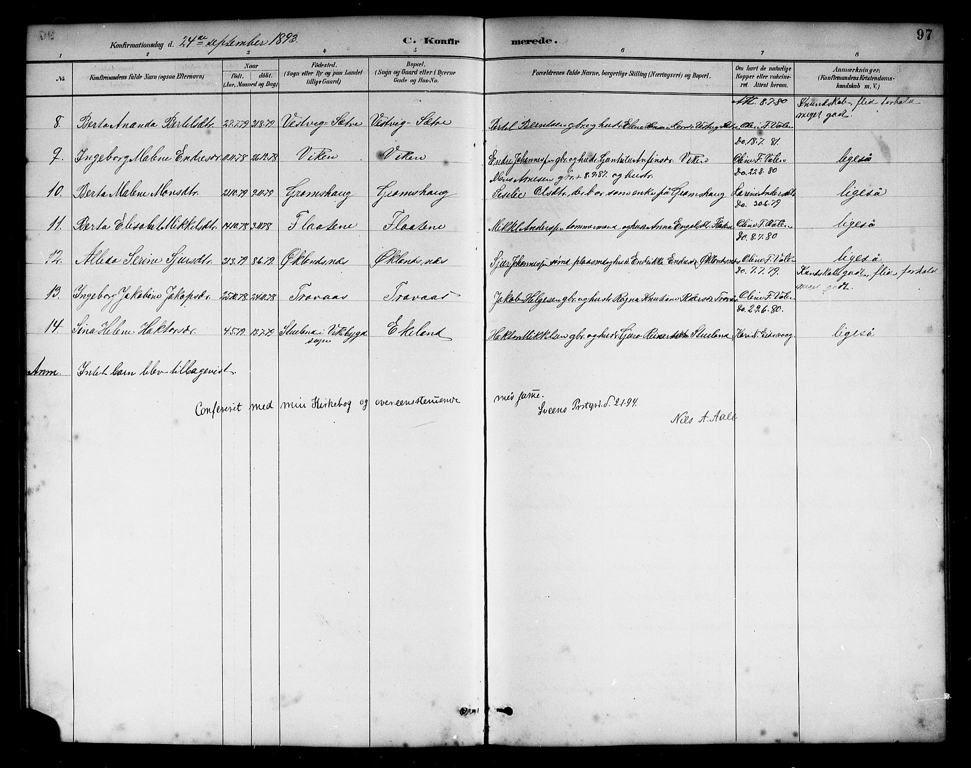 Sveio Sokneprestembete, SAB/A-78501/H/Hab: Parish register (copy) no. B 2, 1887-1911, p. 97