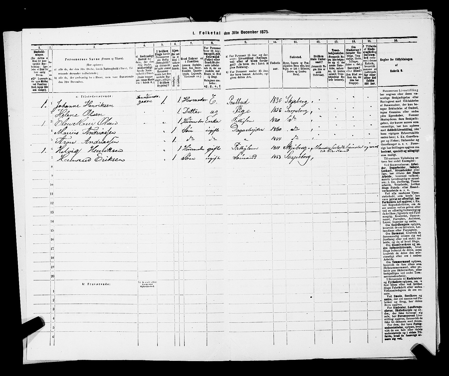 RA, 1875 census for 0102P Sarpsborg, 1875, p. 138