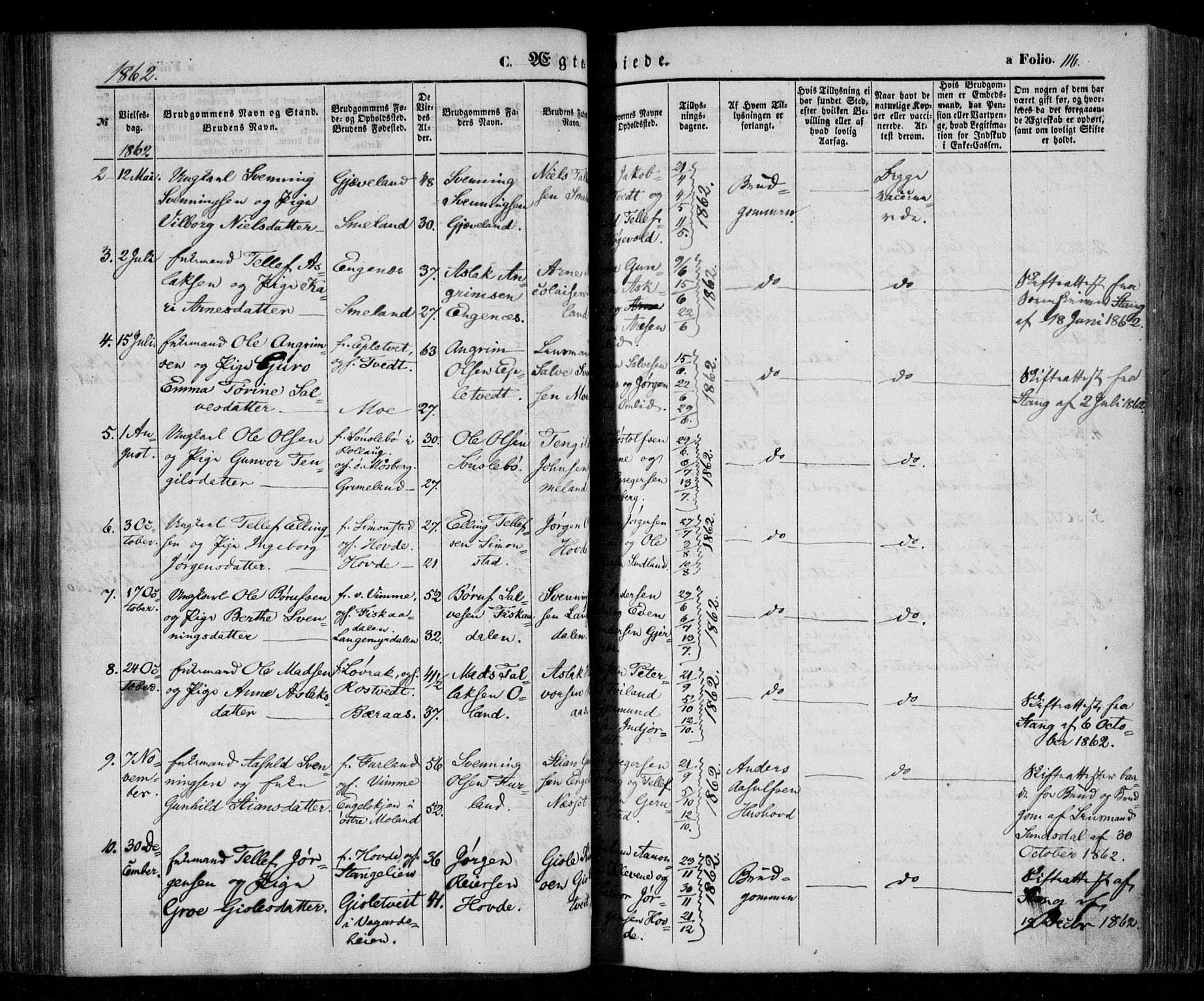 Åmli sokneprestkontor, AV/SAK-1111-0050/F/Fa/Fac/L0008: Parish register (official) no. A 8, 1852-1869, p. 116