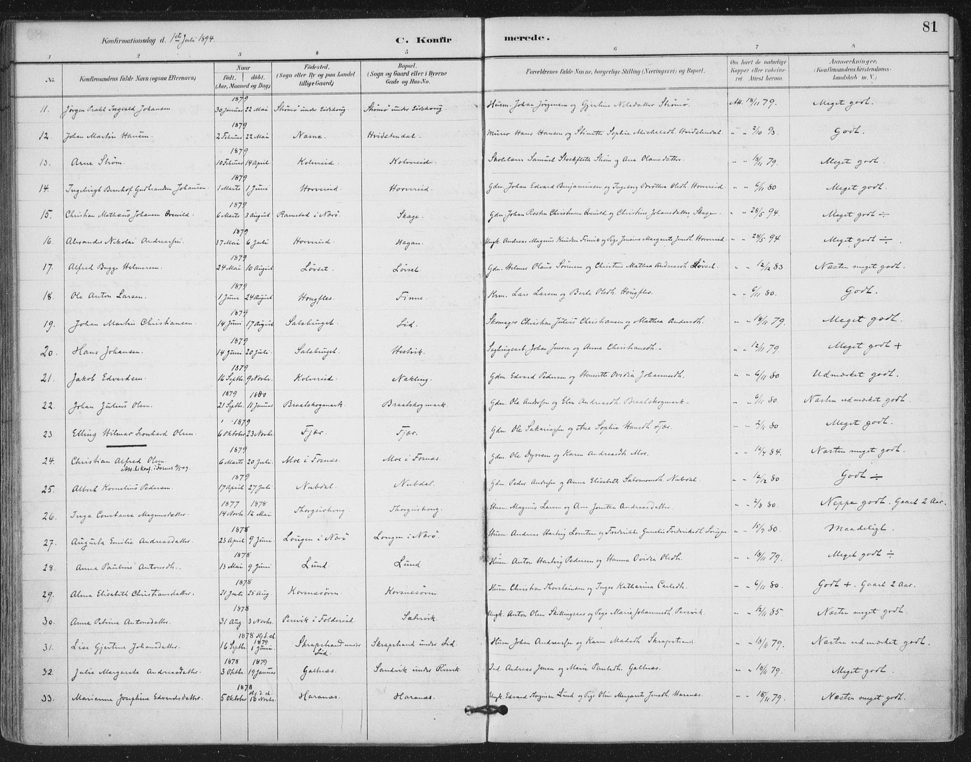 Ministerialprotokoller, klokkerbøker og fødselsregistre - Nord-Trøndelag, SAT/A-1458/780/L0644: Parish register (official) no. 780A08, 1886-1903, p. 81