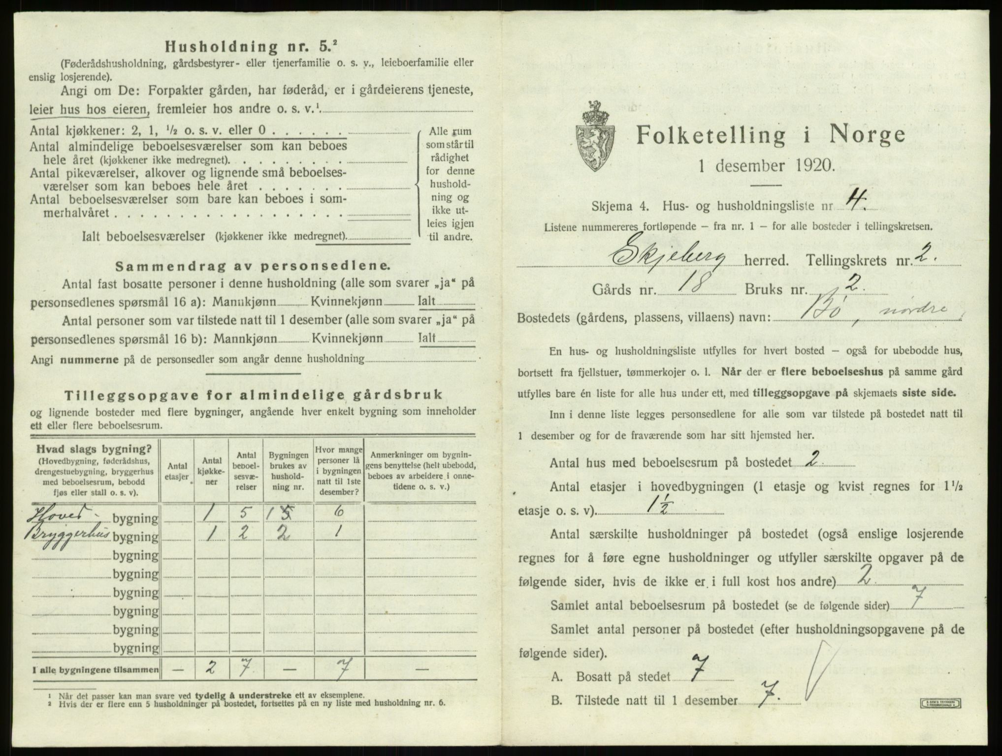 SAO, 1920 census for Skjeberg, 1920, p. 298