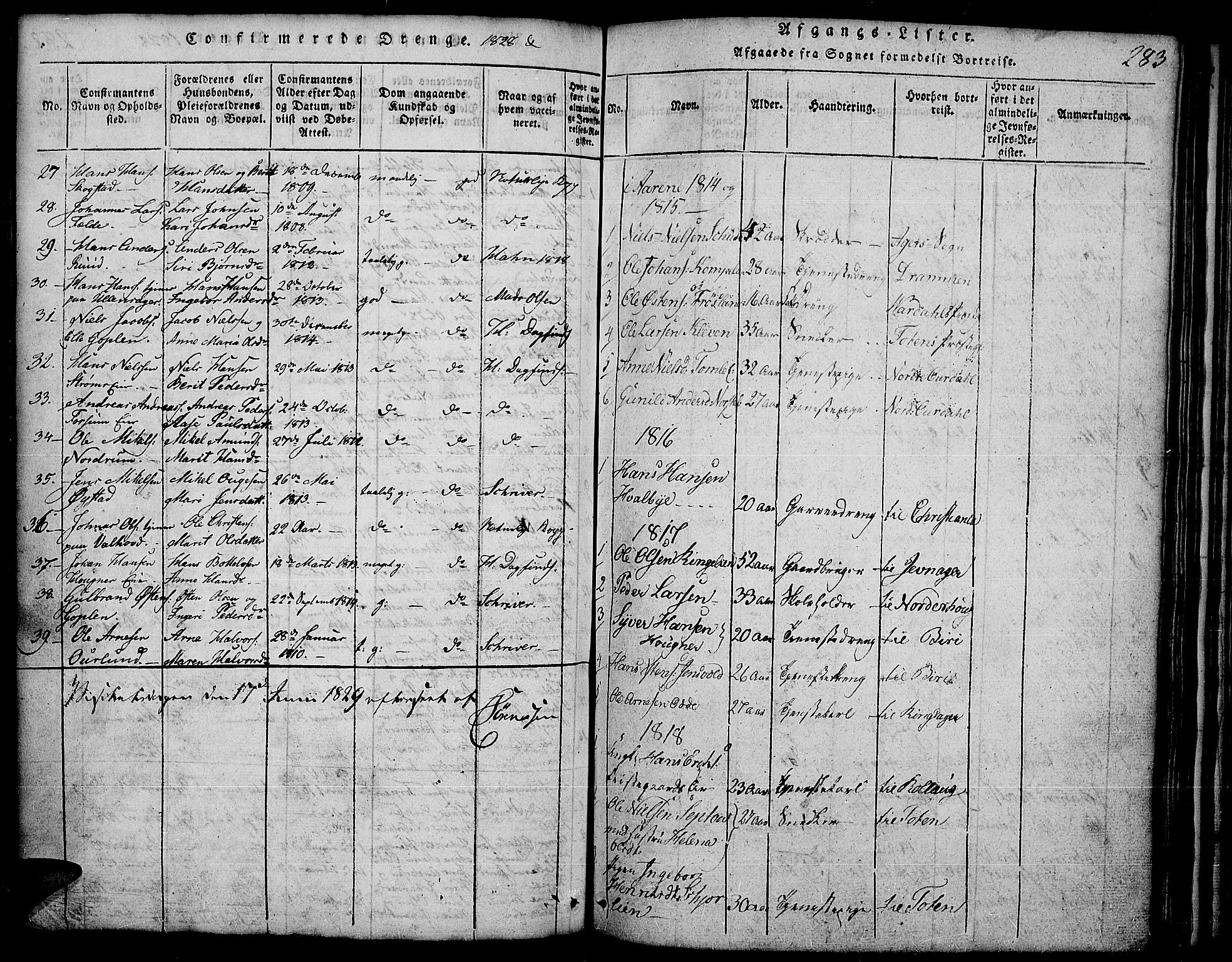 Land prestekontor, SAH/PREST-120/H/Ha/Hab/L0001: Parish register (copy) no. 1, 1814-1833, p. 283