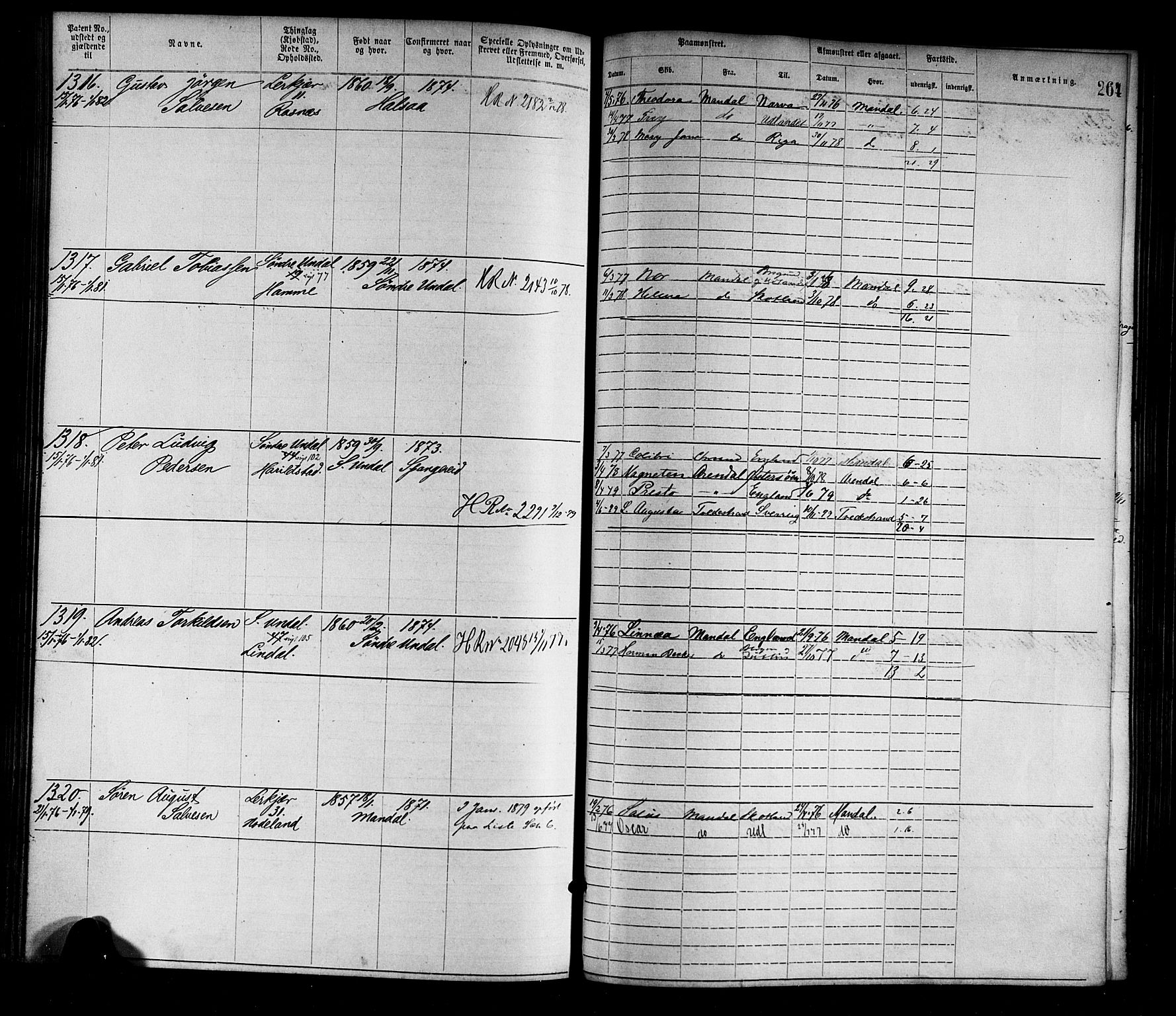 Mandal mønstringskrets, SAK/2031-0016/F/Fa/L0001: Annotasjonsrulle nr 1-1920 med register, L-3, 1869-1881, p. 299
