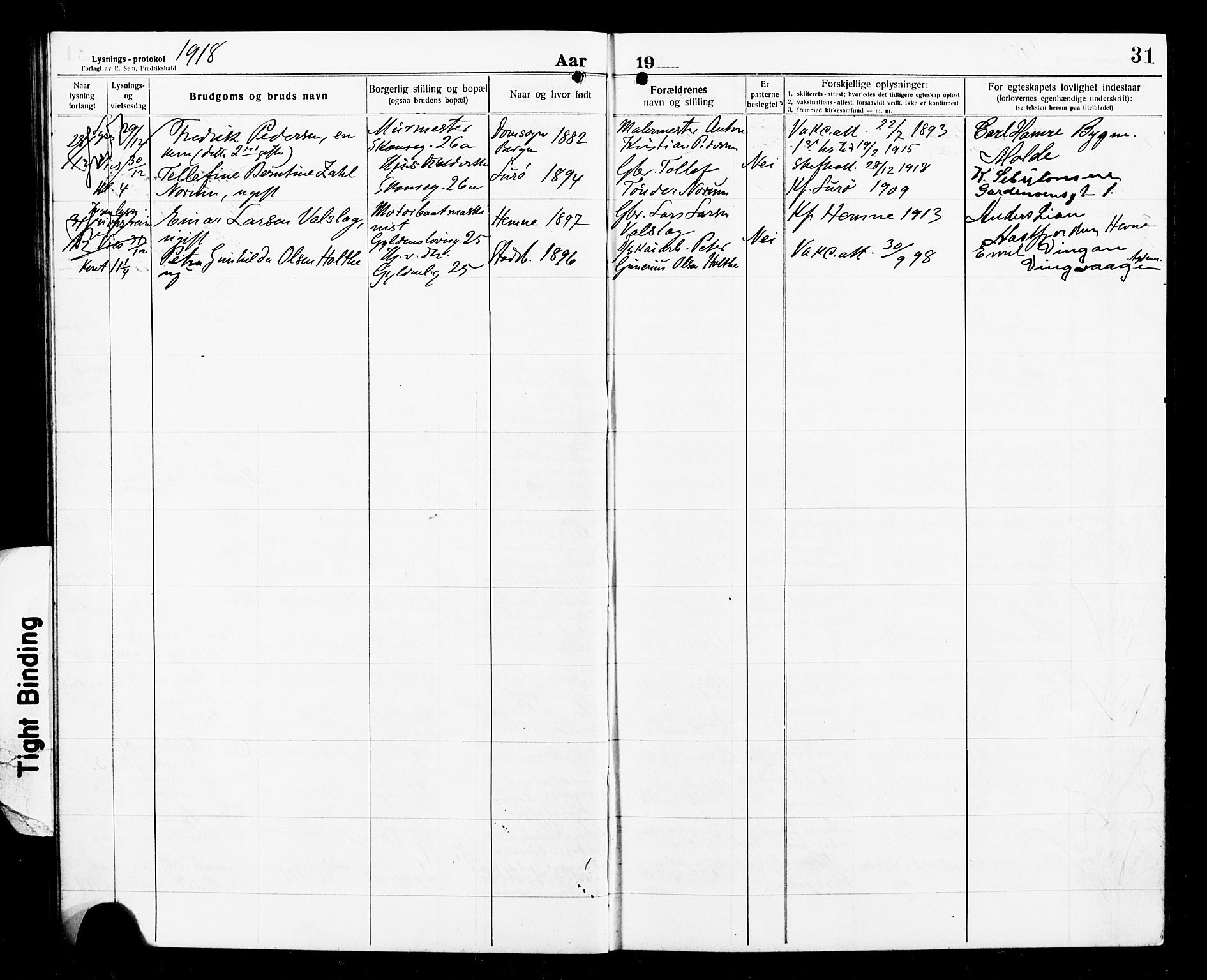 Ministerialprotokoller, klokkerbøker og fødselsregistre - Sør-Trøndelag, AV/SAT-A-1456/604/L0195: Banns register no. 604A16, 1916-1921, p. 31