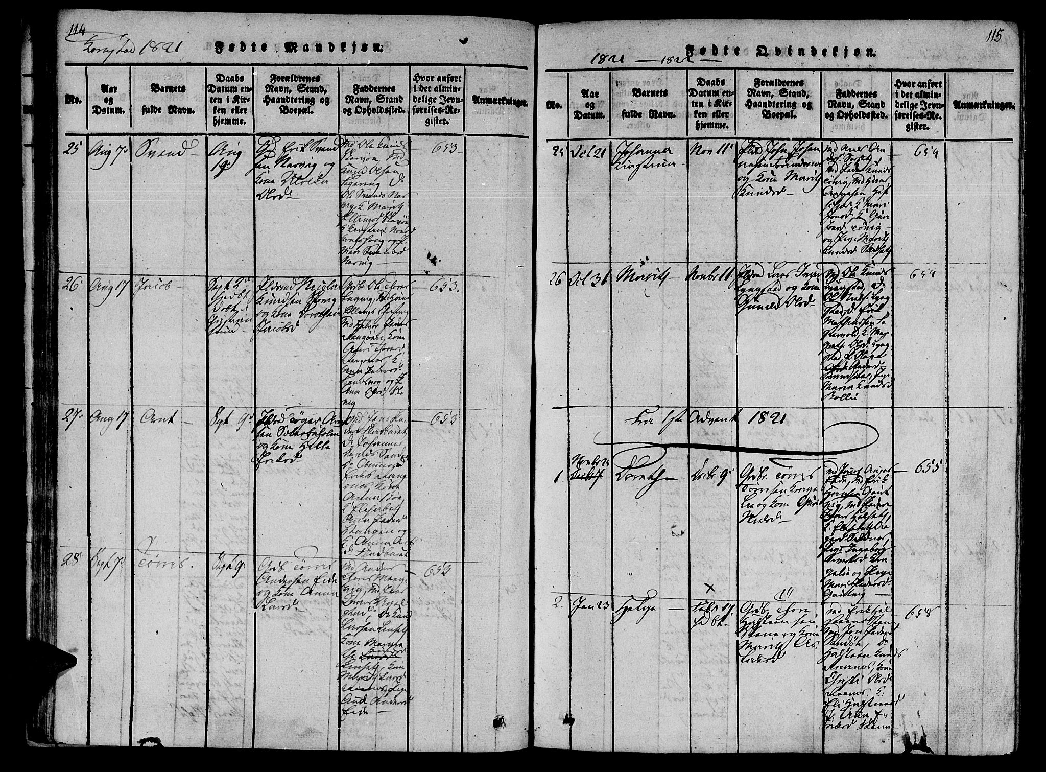 Ministerialprotokoller, klokkerbøker og fødselsregistre - Møre og Romsdal, SAT/A-1454/568/L0800: Parish register (official) no. 568A09 /3, 1820-1830, p. 114-115