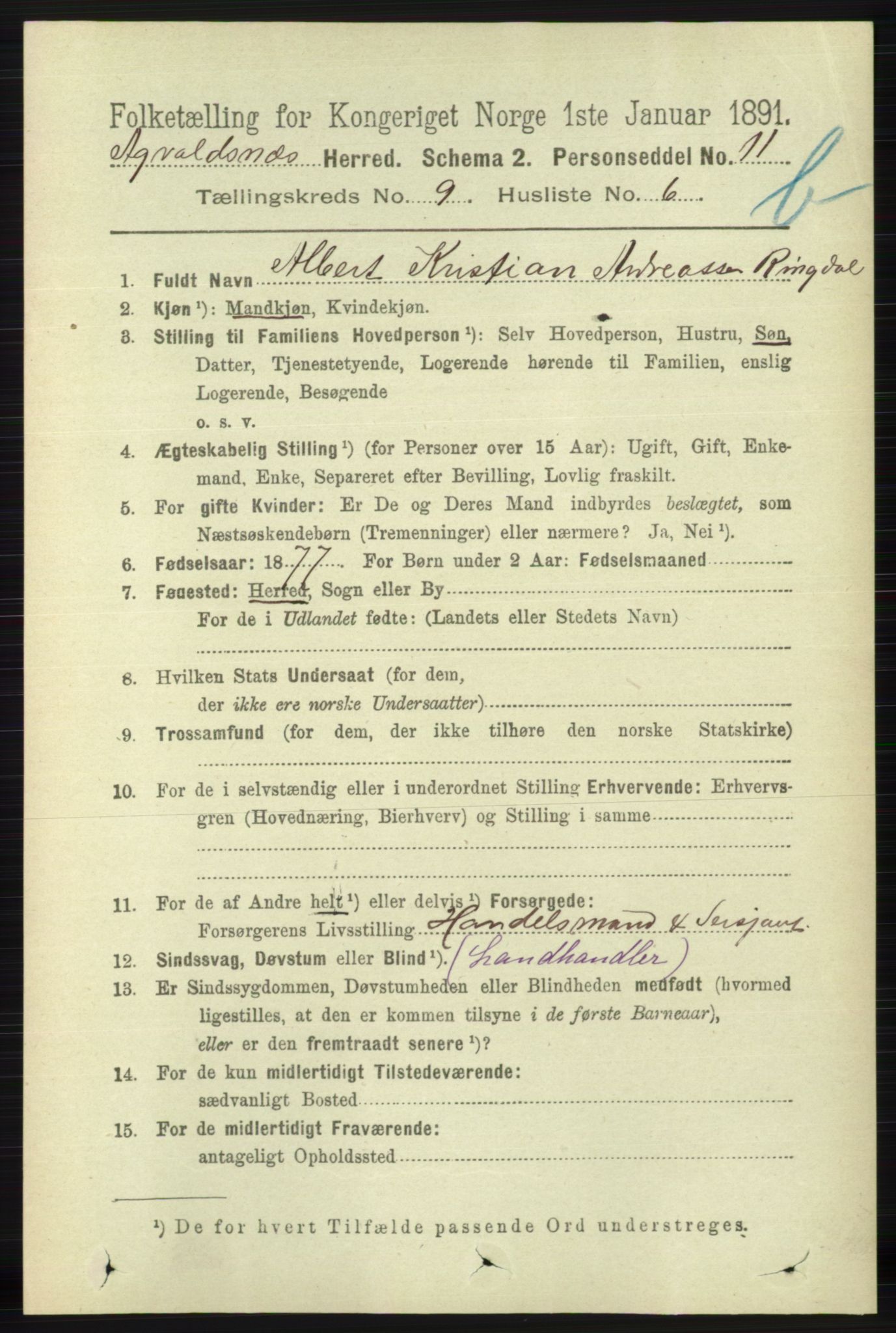 RA, 1891 census for 1147 Avaldsnes, 1891, p. 5028