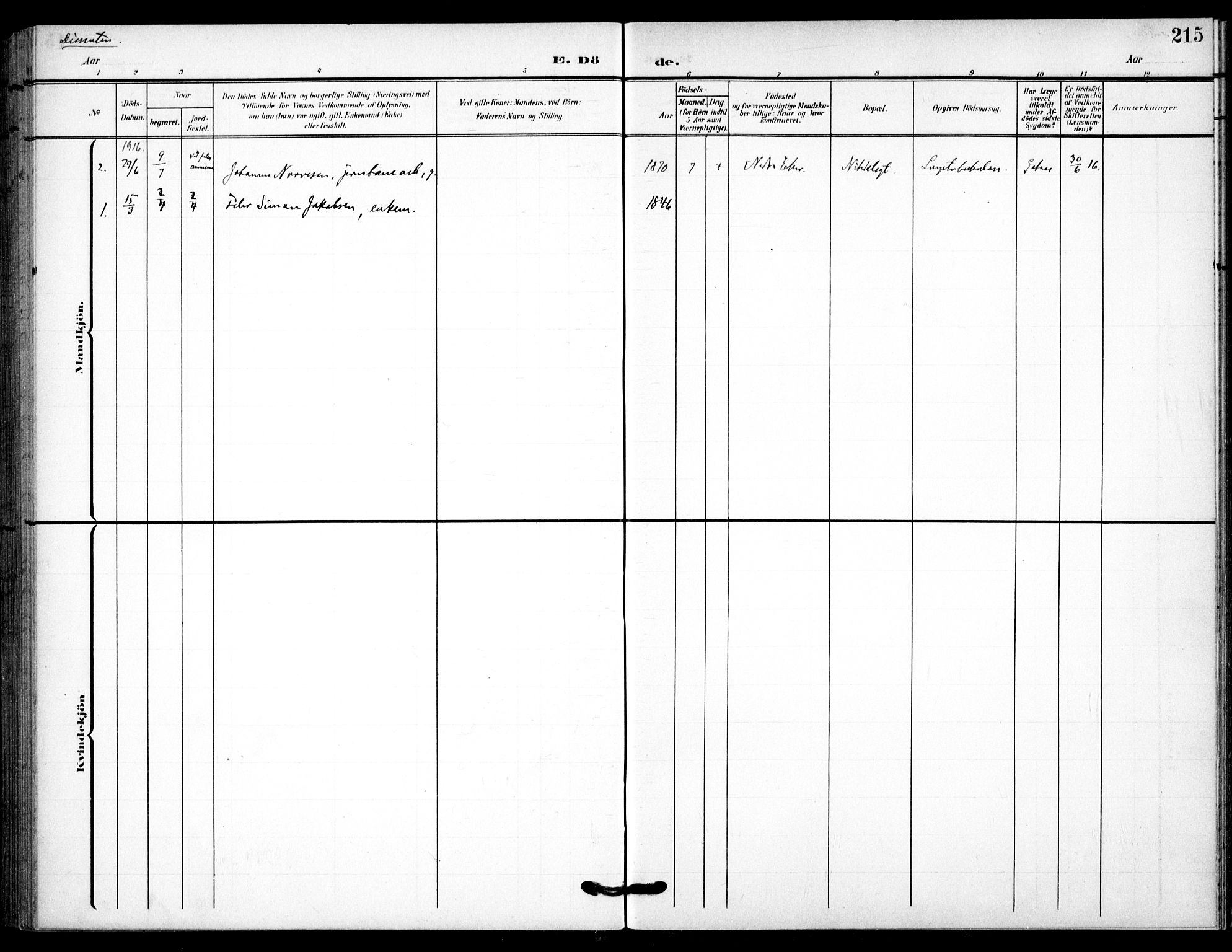 Skedsmo prestekontor Kirkebøker, SAO/A-10033a/F/Fc/L0001: Parish register (official) no. III 1, 1908-1916, p. 215
