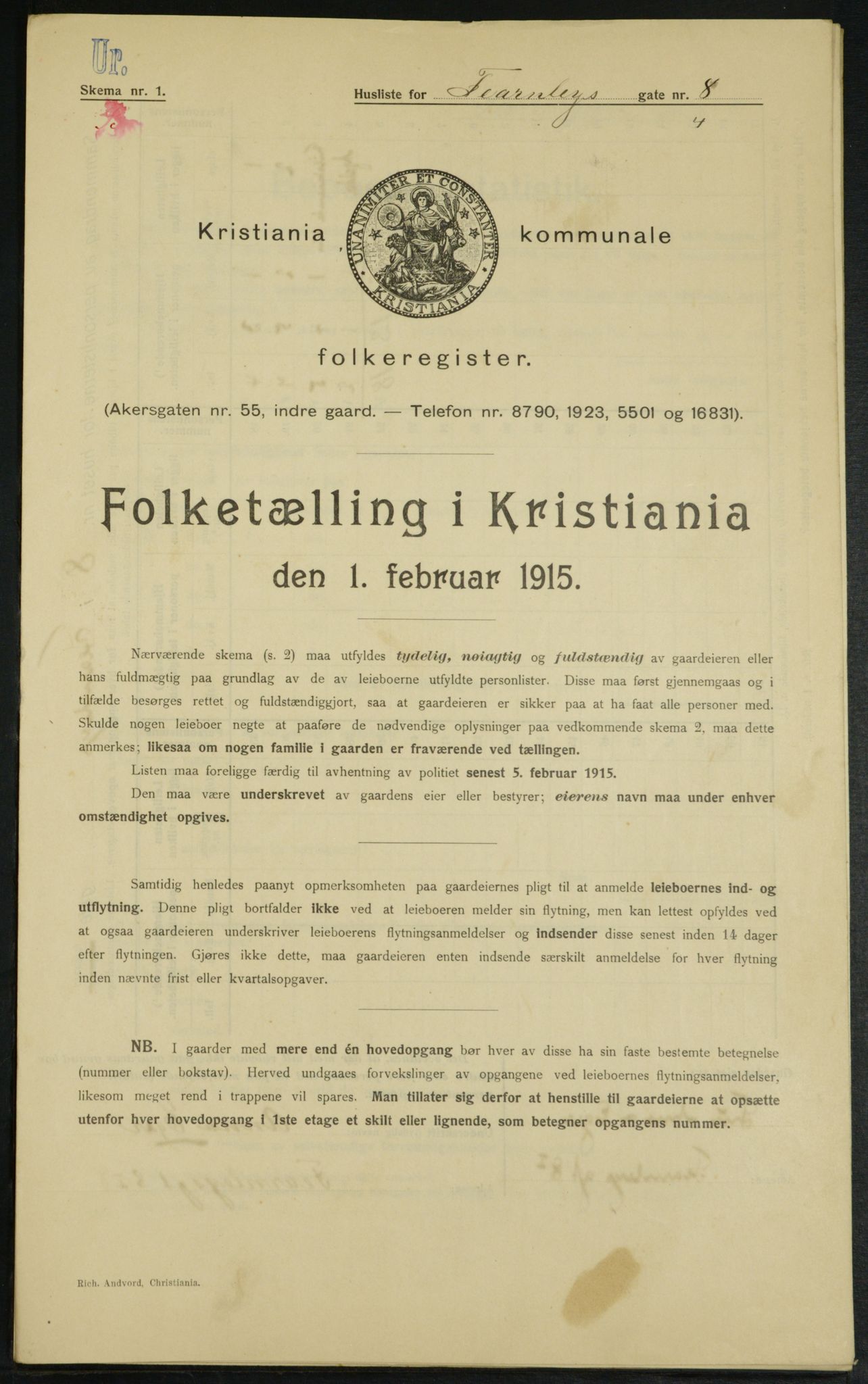 OBA, Municipal Census 1915 for Kristiania, 1915, p. 23518