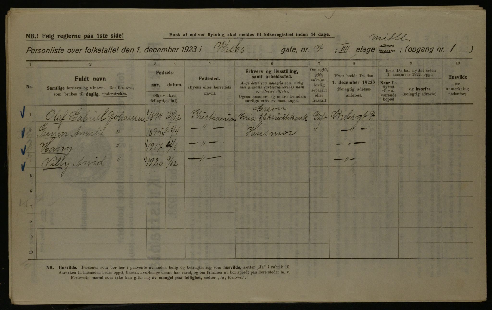 OBA, Municipal Census 1923 for Kristiania, 1923, p. 60336